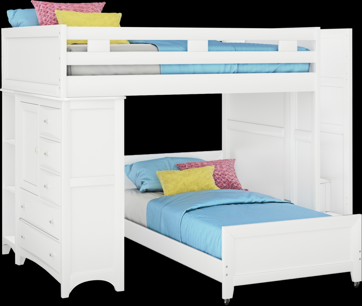 Ivy League 2.0 White Full/Twin Step Bunk with Chest and Bookcase - Thumbnail - Image 1