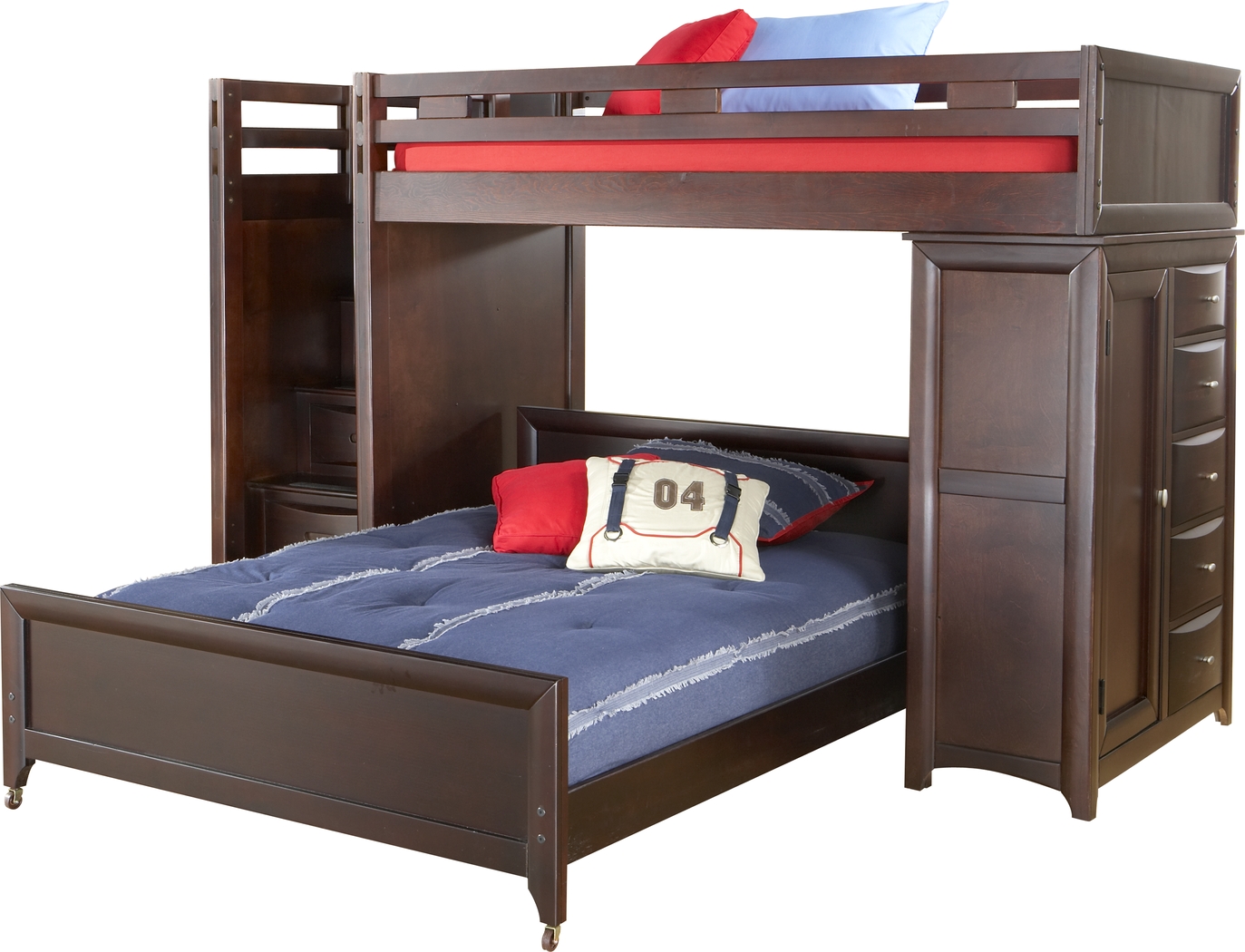 Ivy League Cherry Twin/Full Step Loft Bunk with Chest - Thumbnail - Image 1