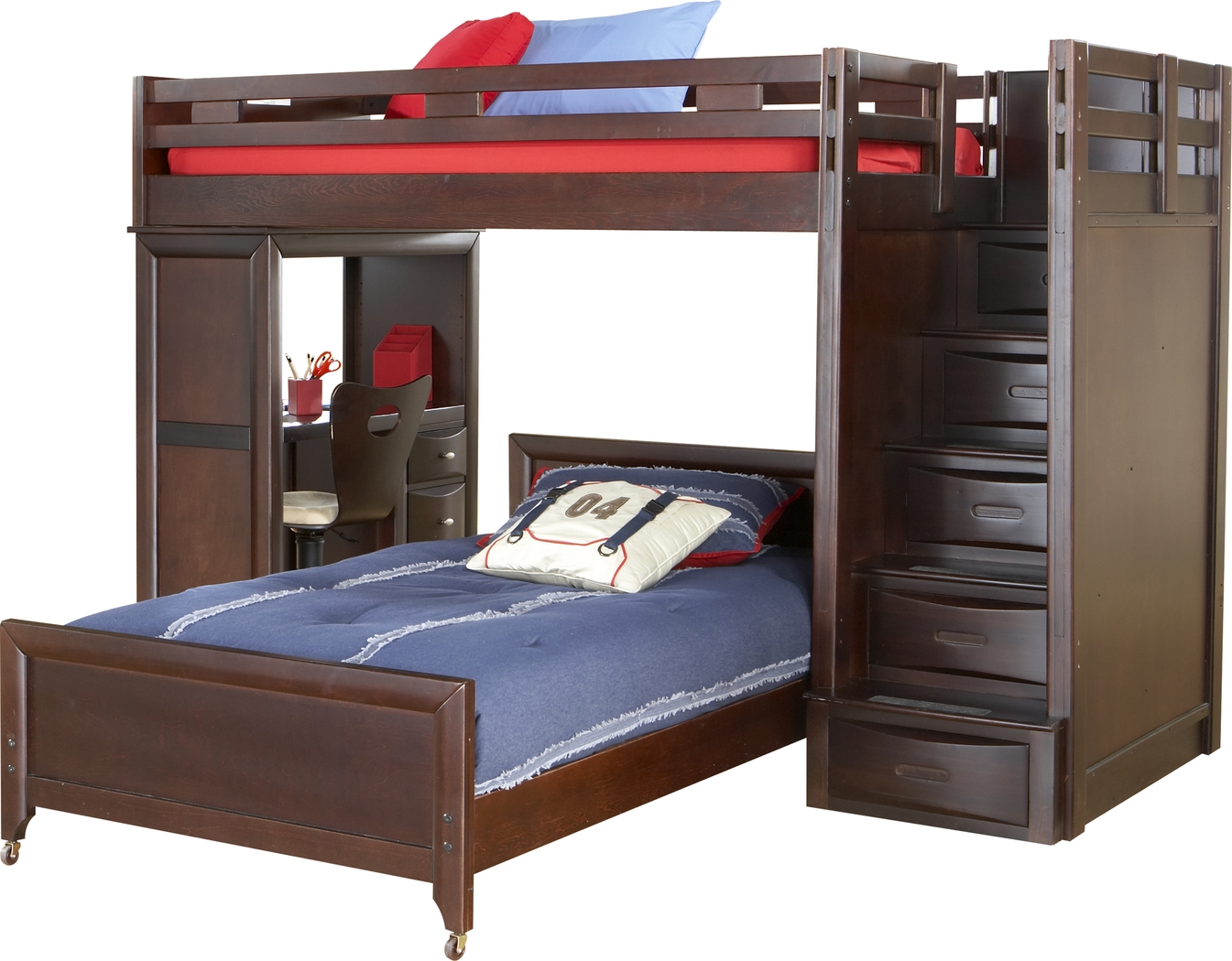 Ivy League Cherry Twin/Twin Step Loft Bunk with Desk - Thumbnail - Image 1