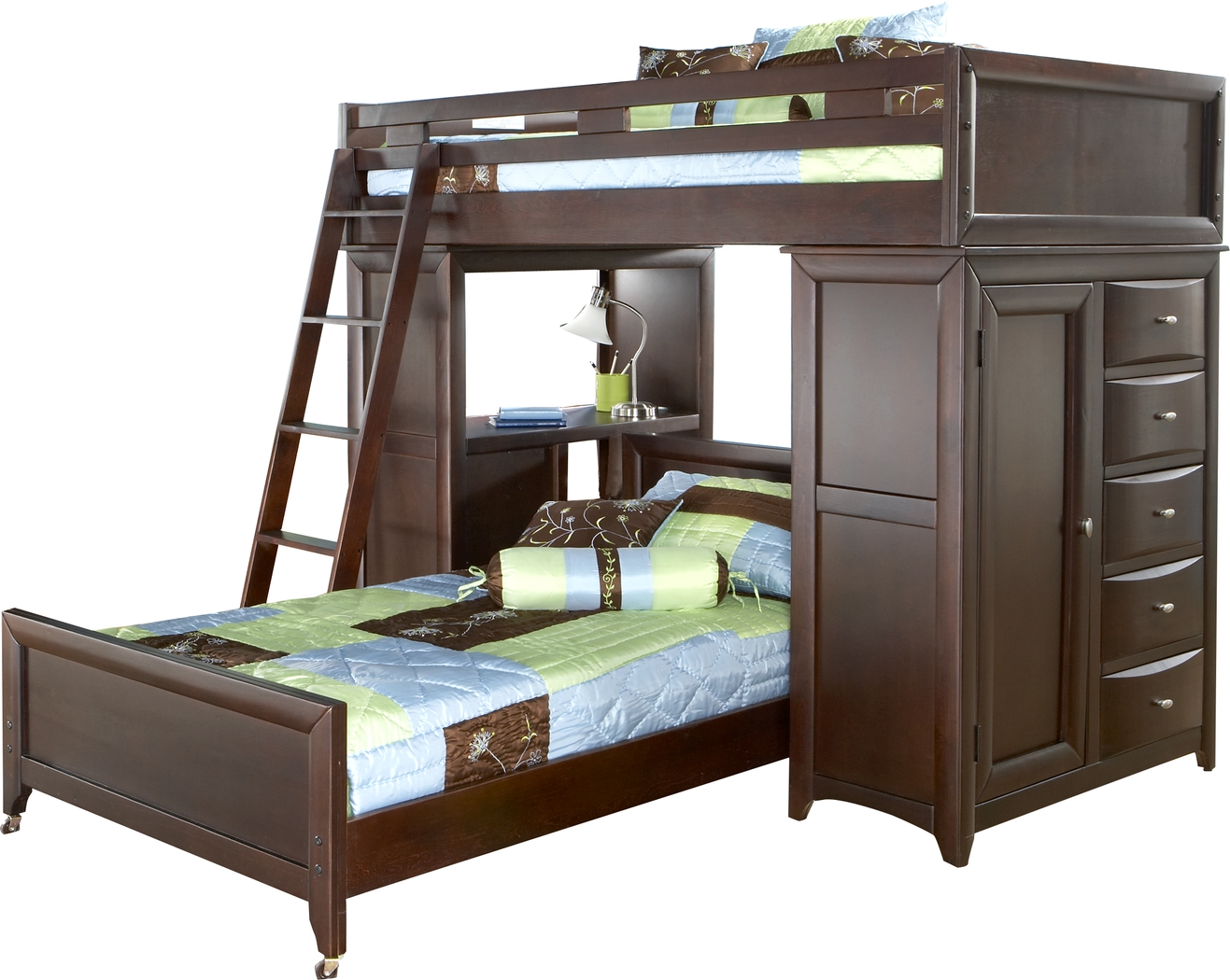 Ivy League Cherry Twin/Twin Student Loft with Desk and Chest - Thumbnail - Image 1