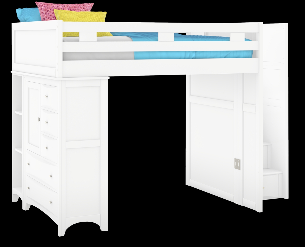 Ivy League 2.0 White Full Step Loft with Chest and Bookcase - Thumbnail - Image 1