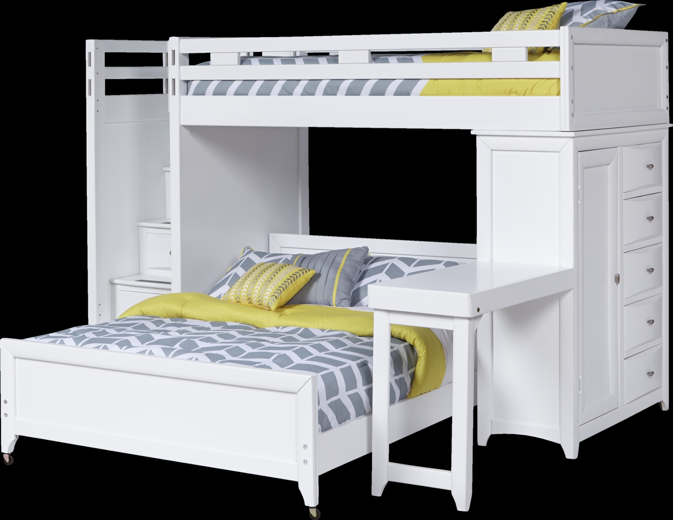 Ivy League White Twin/Twin Step Loft Bunk with Chest and Desk - Thumbnail - Image 1