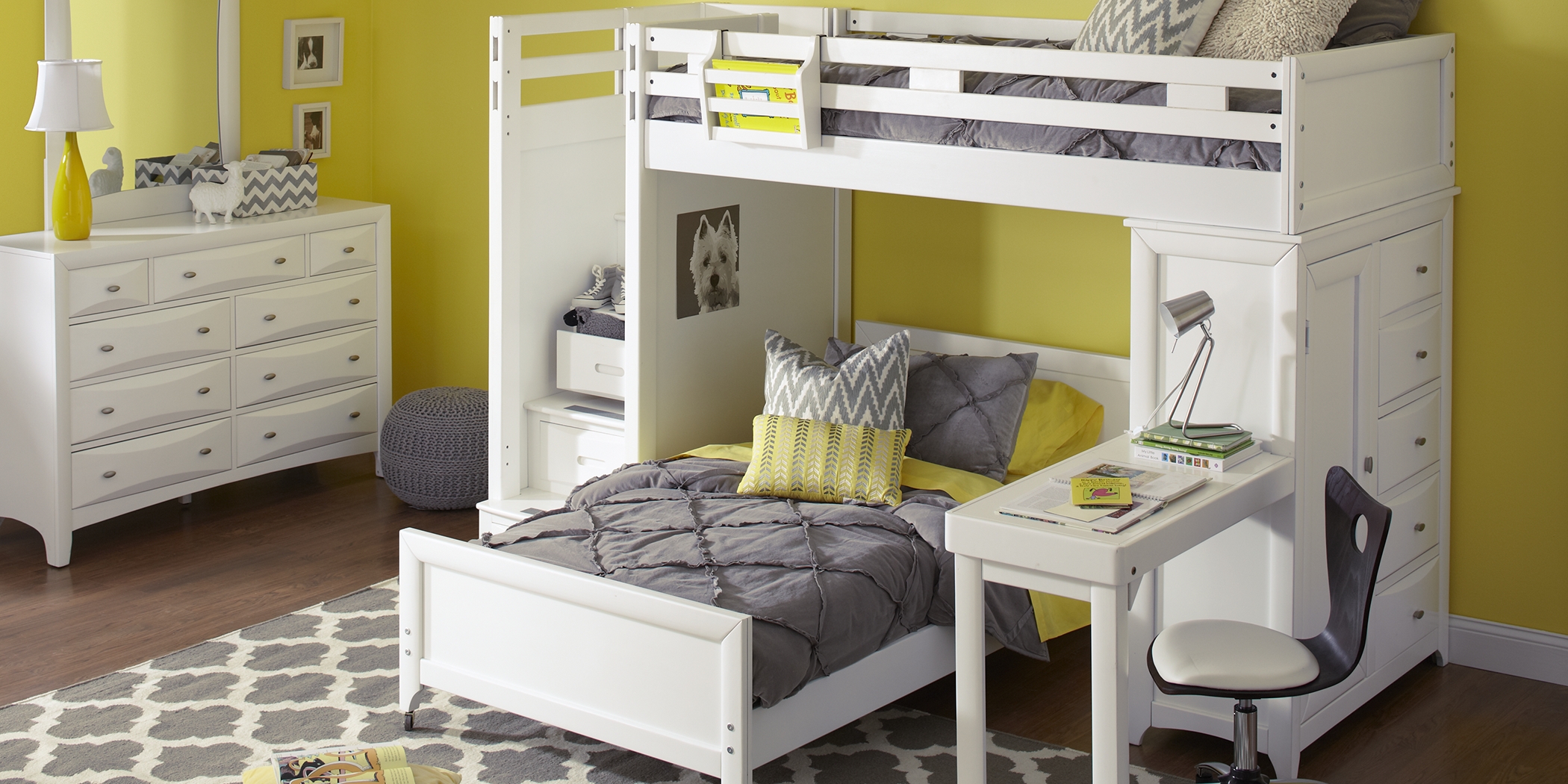 Ivy League White Twin/Twin Step Loft Bunk with Chest and Desk - Thumbnail - Image 2