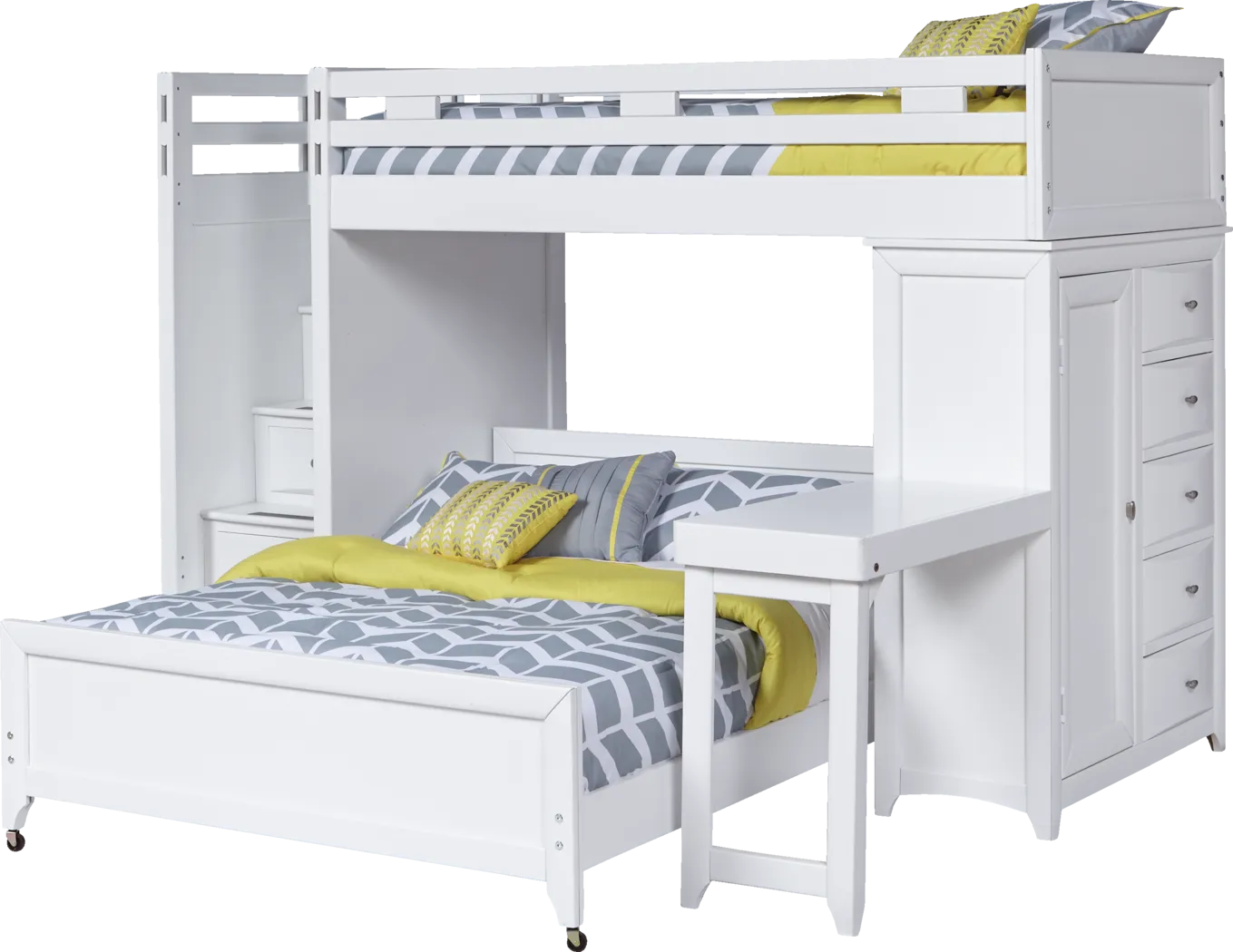Ivy League White Twin/Twin Step Loft Bunk with Chest and Desk - Thumbnail - Image 1