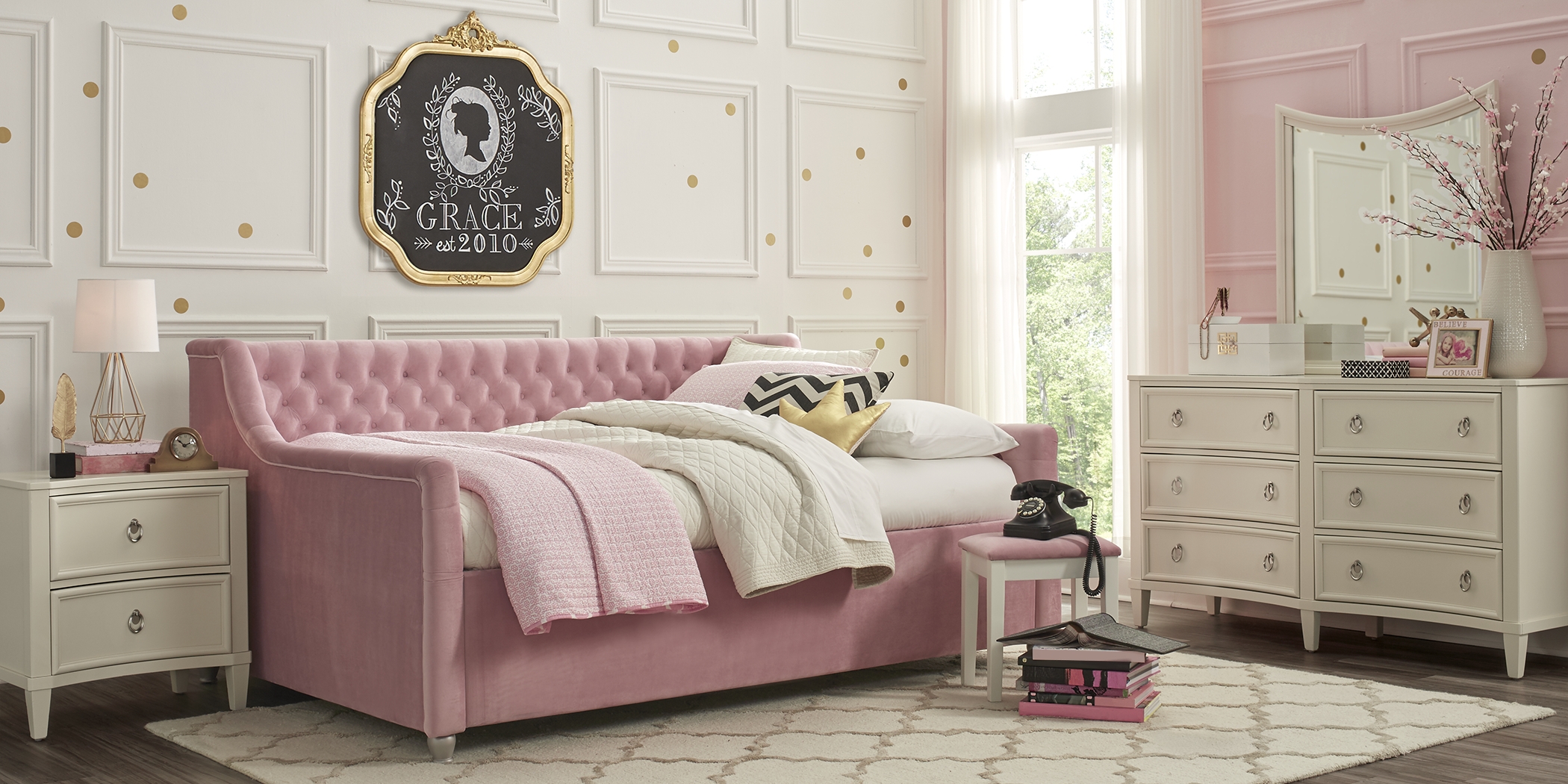 Alena Pink 3 Pc Twin Daybed - Thumbnail - Image 2