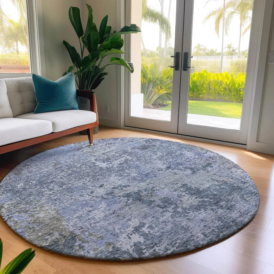 Jaisa Blue 8' Round Machine Washable Rug - Thumbnail - Image 2