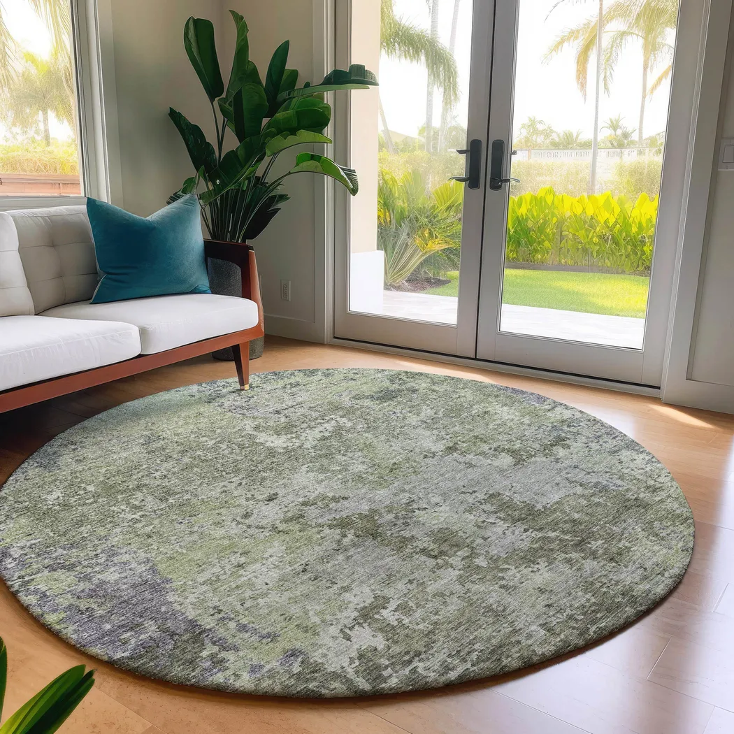 Jaisa Green 8' Round Machine Washable Rug - Thumbnail - Image 2