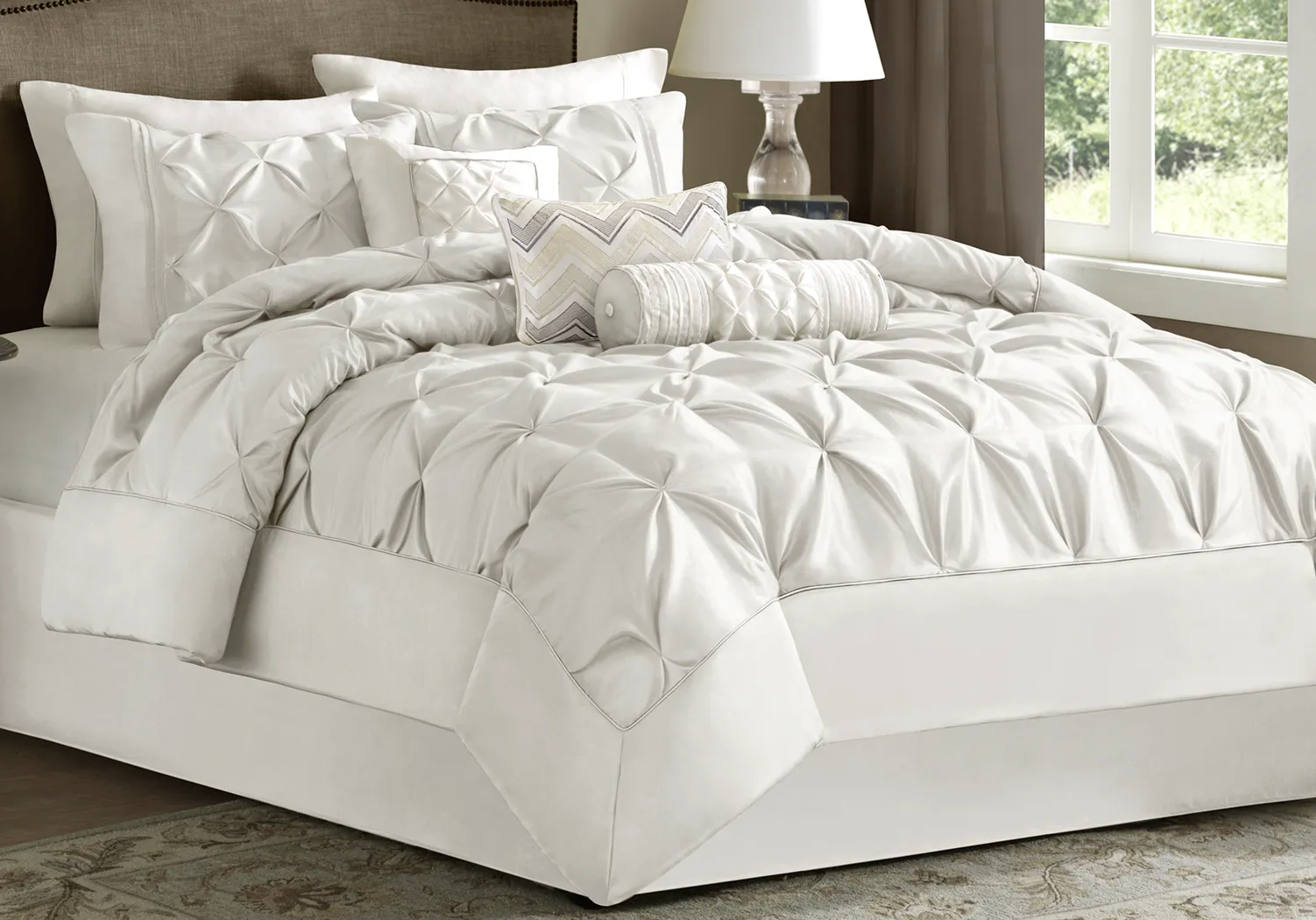 Janelle White 7 Pc Queen Comforter Set - Thumbnail - Image 1