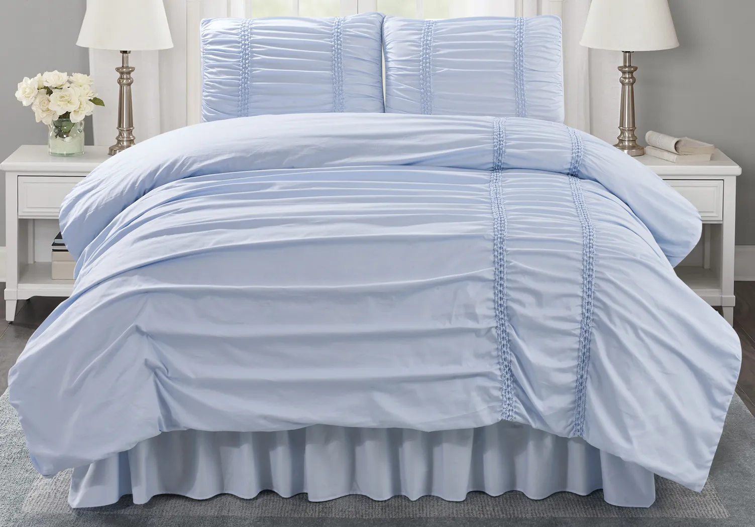 Janine Blue 3 Pc Twin Comforter Set - Thumbnail - Image 1