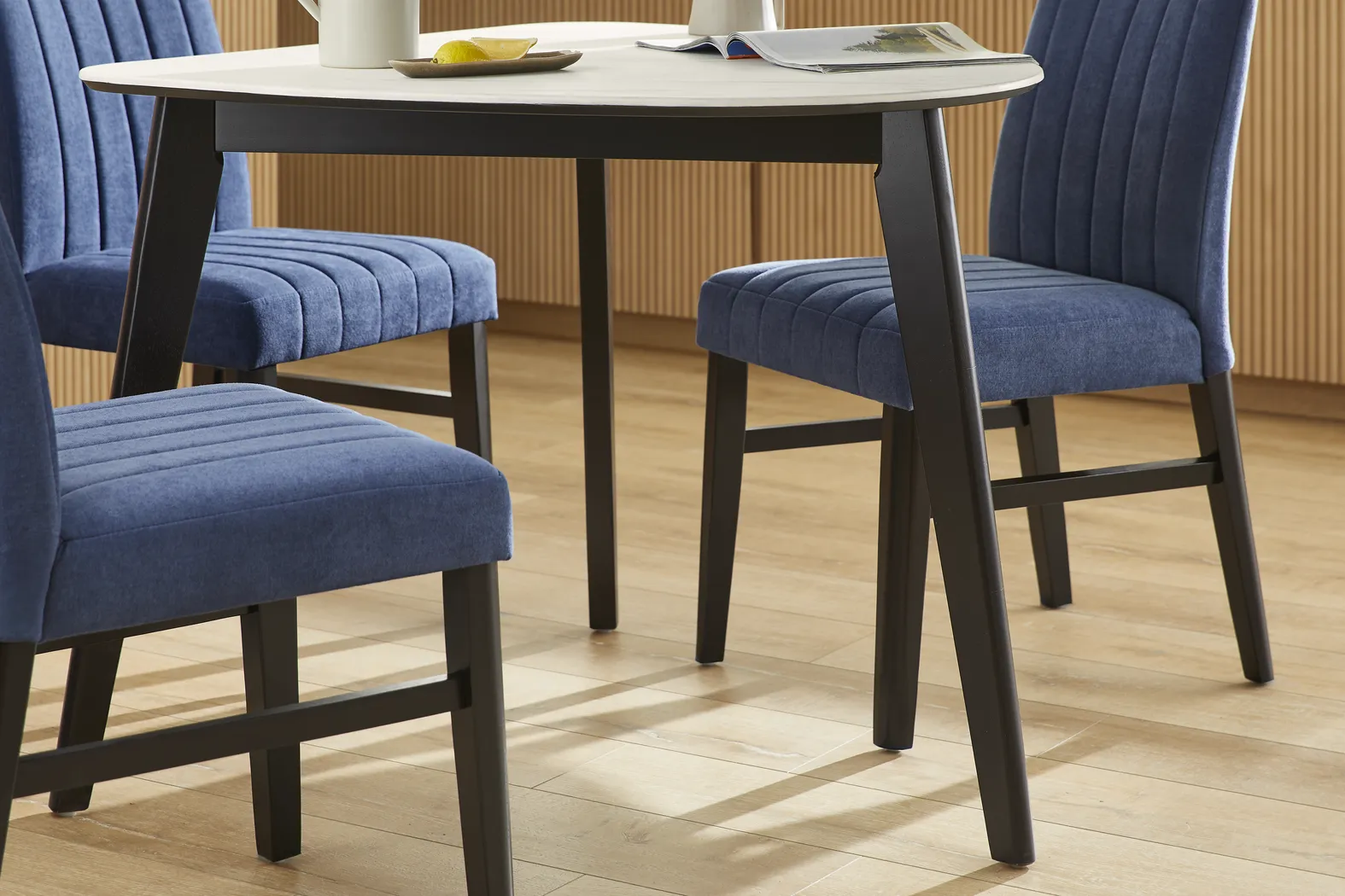 Javis White 4 Pc Half Oval Dining Room with Blue Side Chairs - Thumbnail - Image 4