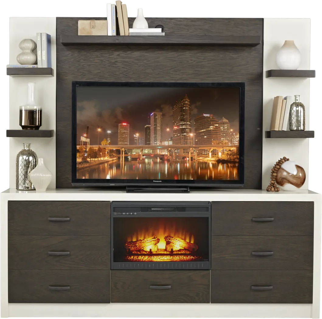 Jeana II Off-White 3 Pc Wall Unit with Electric Log Fireplace - Thumbnail - Image 1
