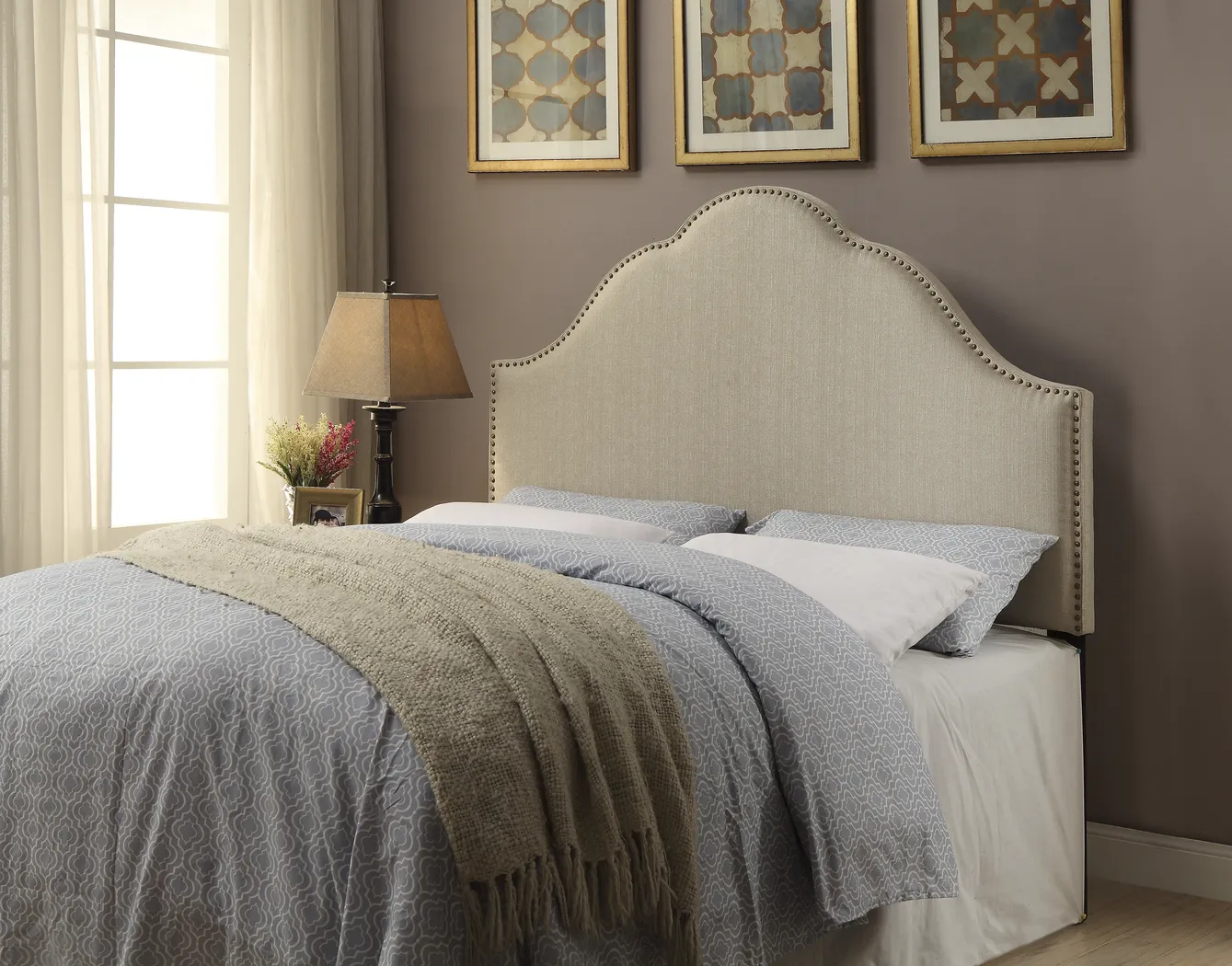 Jemma Oatmeal Queen Upholstered Headboard - Thumbnail - Image 4