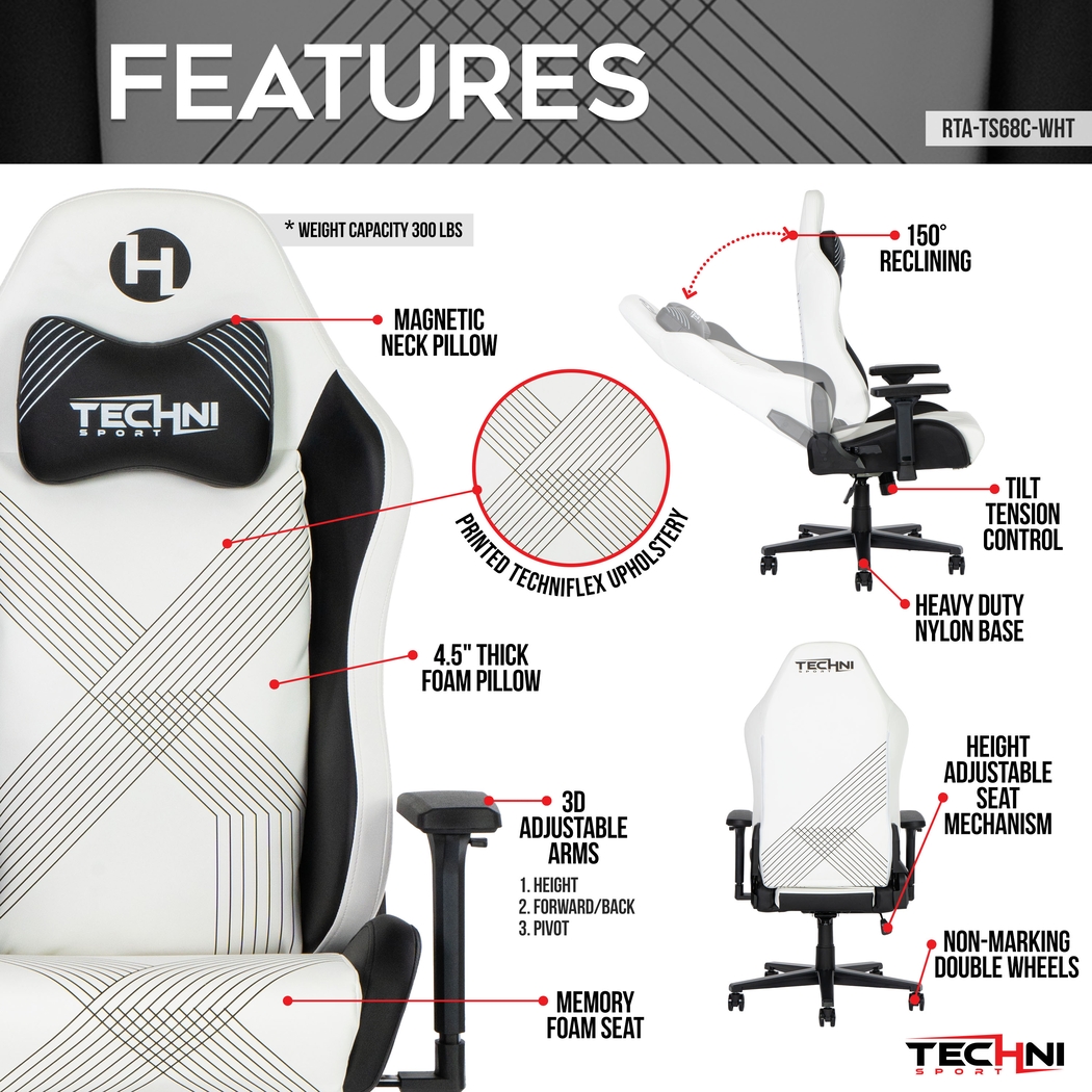 Jemwi White Gaming Chair - Thumbnail - Image 4