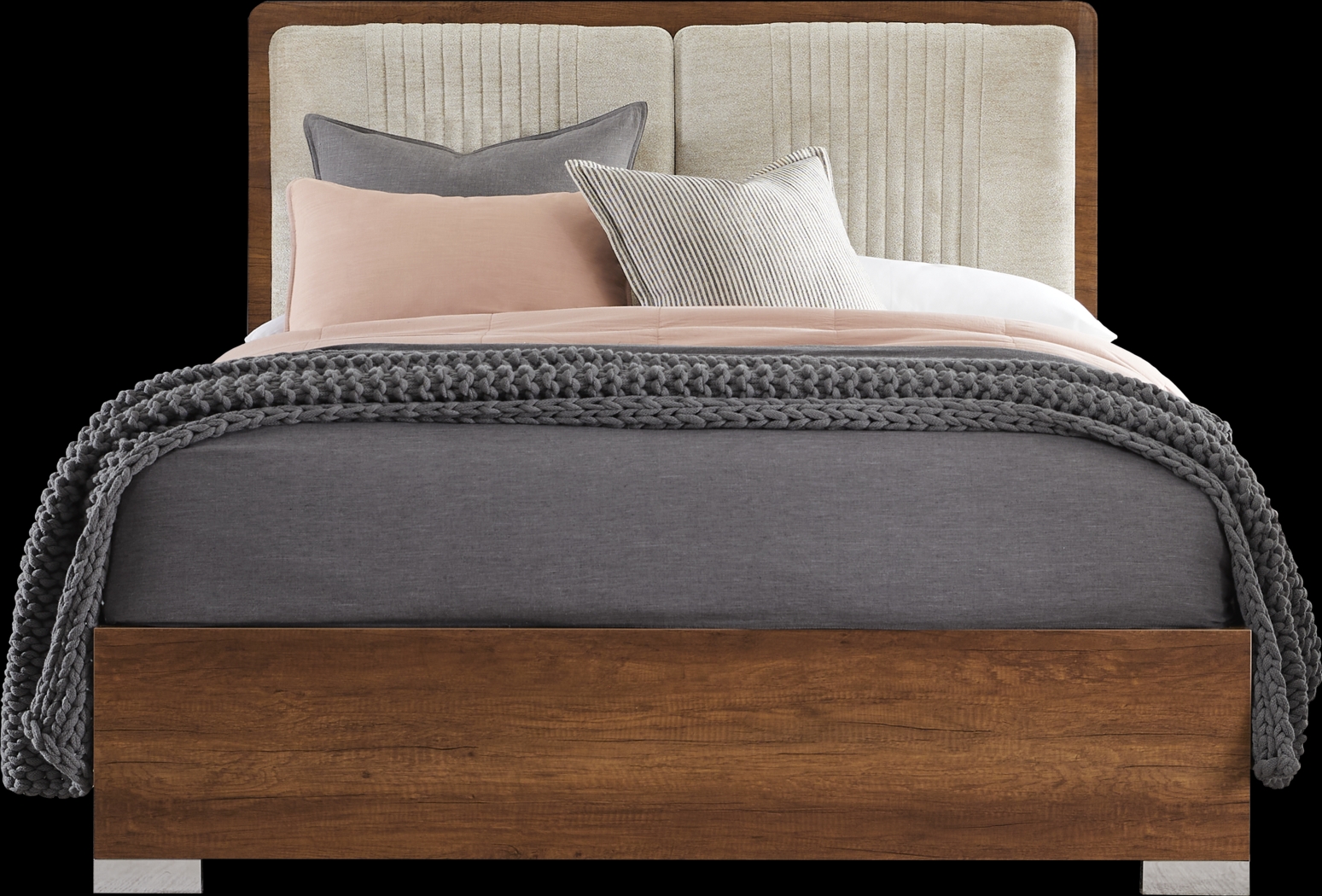 Jenner Walnut 5 Pc Queen Upholstered Bedroom - Thumbnail - Image 2