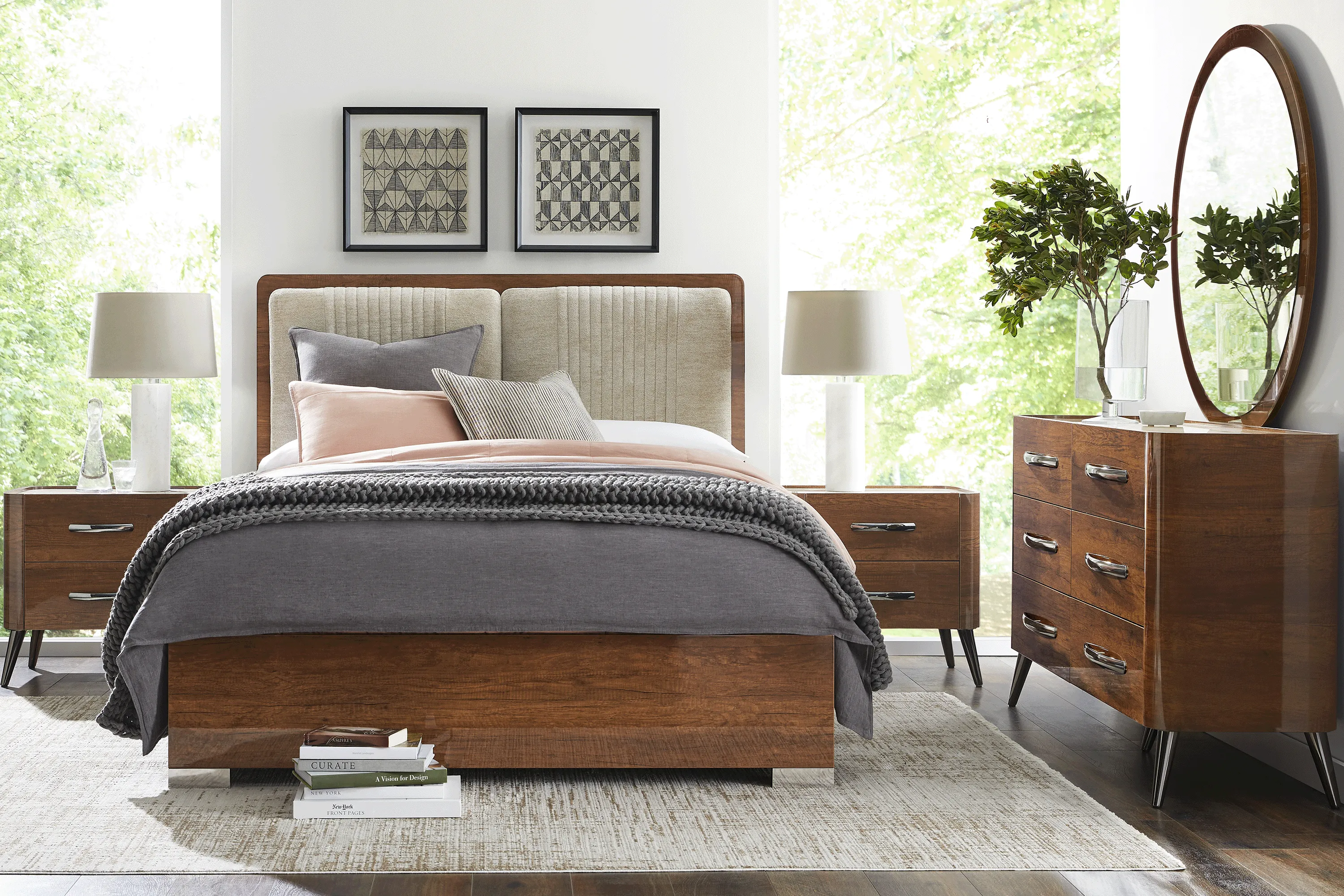 Jenner Walnut 5 Pc King Upholstered Bedroom - Thumbnail - Image 1