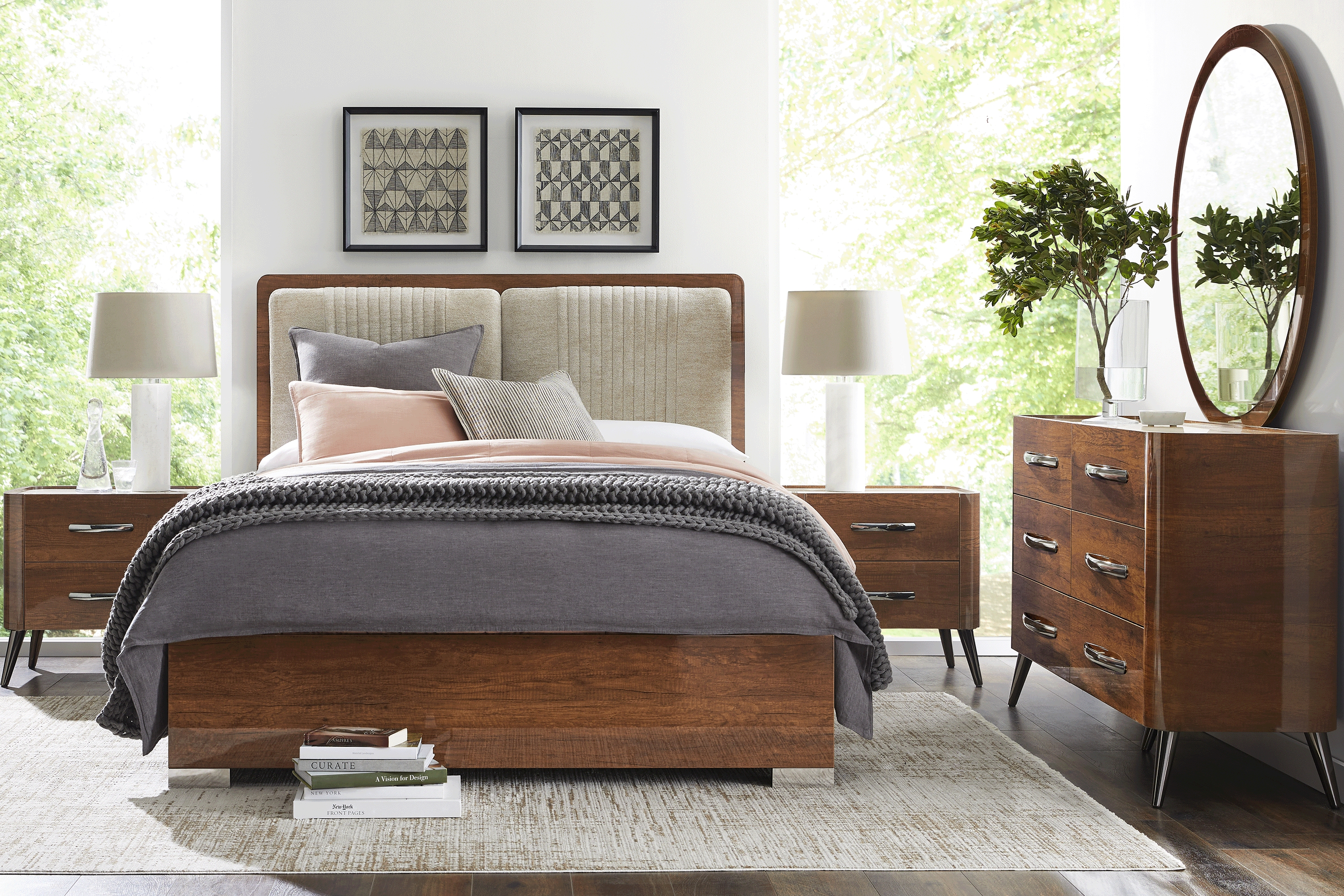 Jenner Walnut 7 Pc King Upholstered Bedroom - Thumbnail - Image 1