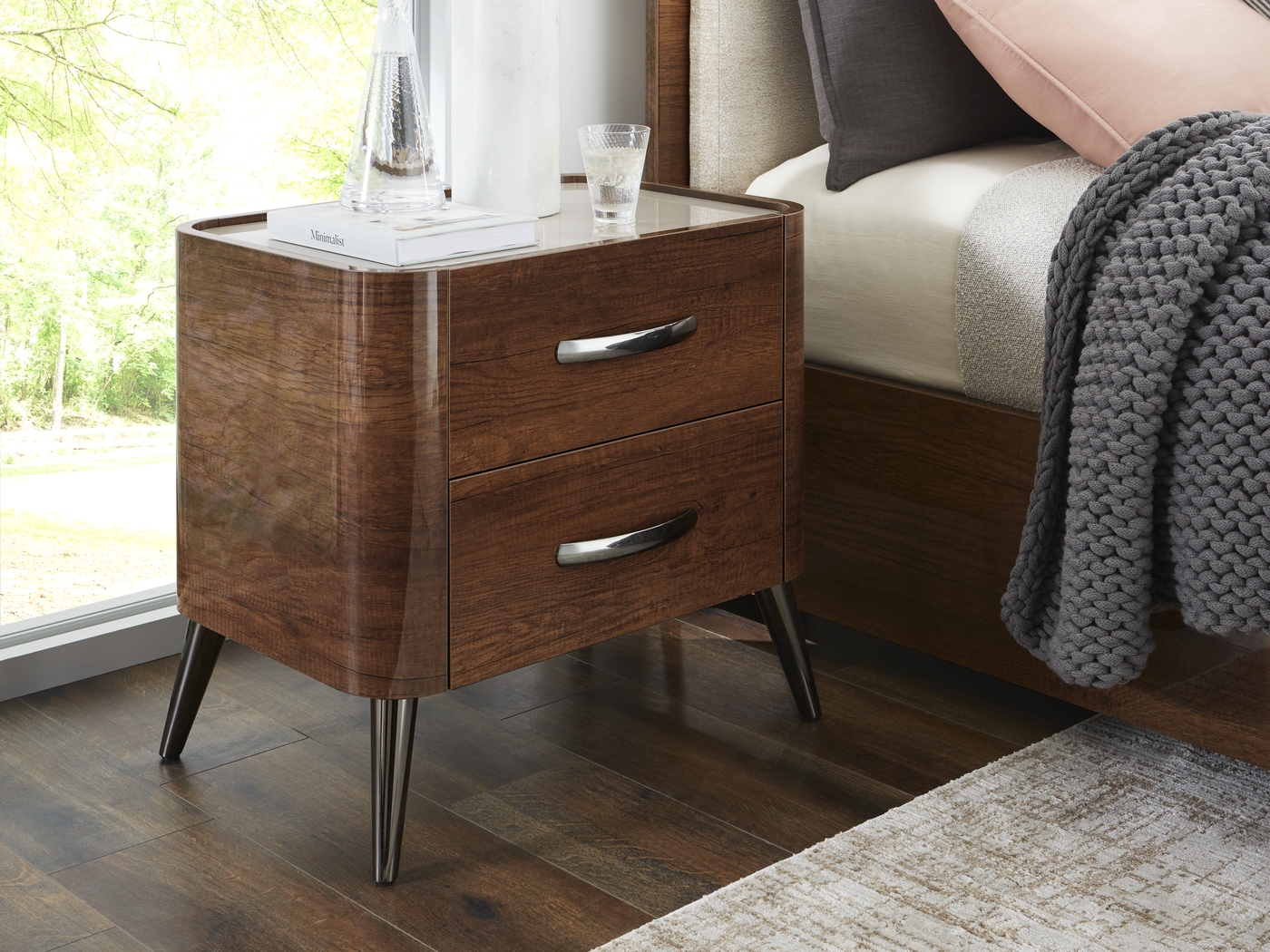 Jenner Walnut 7 Pc King Upholstered Bedroom - Thumbnail - Image 9