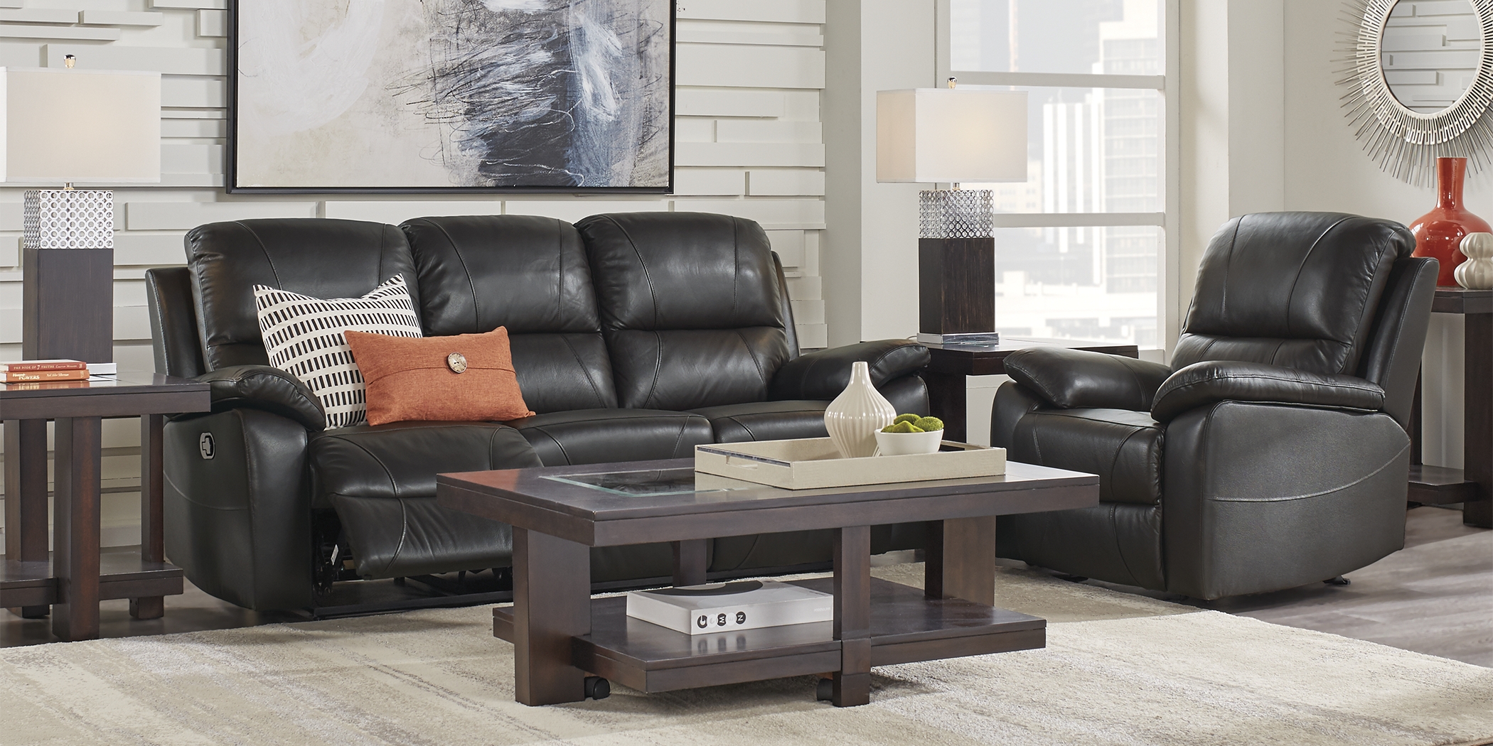 Jericho Place Black Leather Reclining Sofa - Thumbnail - Image 2