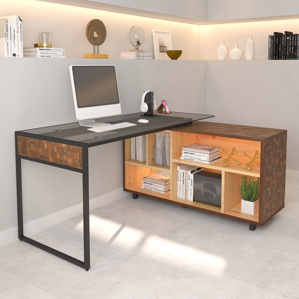 Jibale Brown L-Shaped Desk - Thumbnail - Image 2
