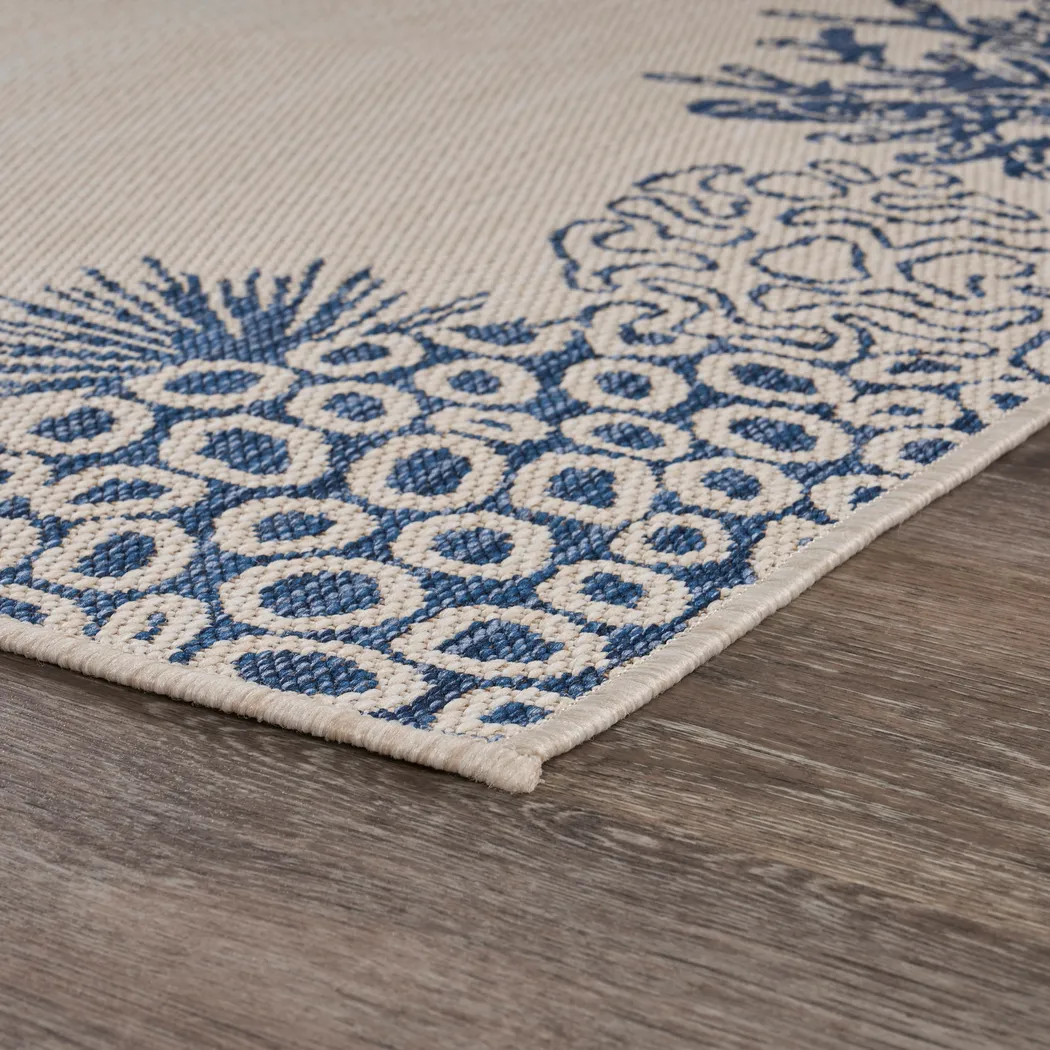 Jidama White/Blue 7'6 x 9'5 Indoor/Outdoor Rug - Thumbnail - Image 4