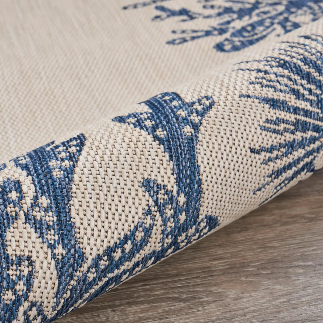 Jidama White/Blue 7'6 x 9'5 Indoor/Outdoor Rug - Thumbnail - Image 6