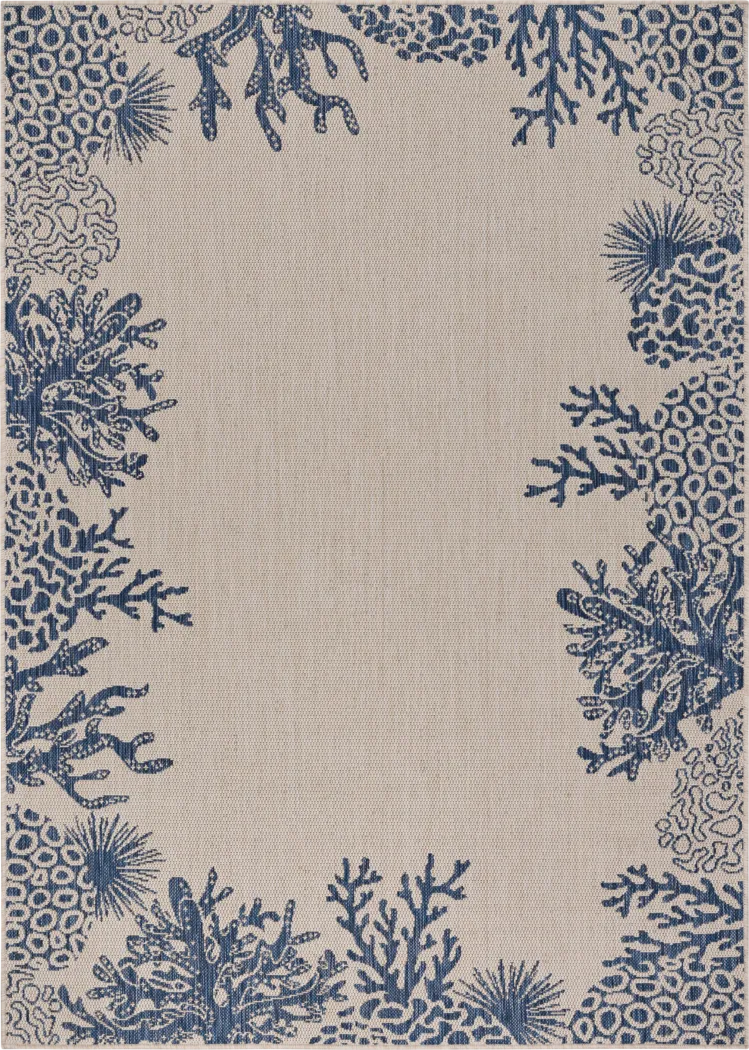 Jidama White/Blue 7'6 x 9'5 Indoor/Outdoor Rug - Thumbnail - Image 1
