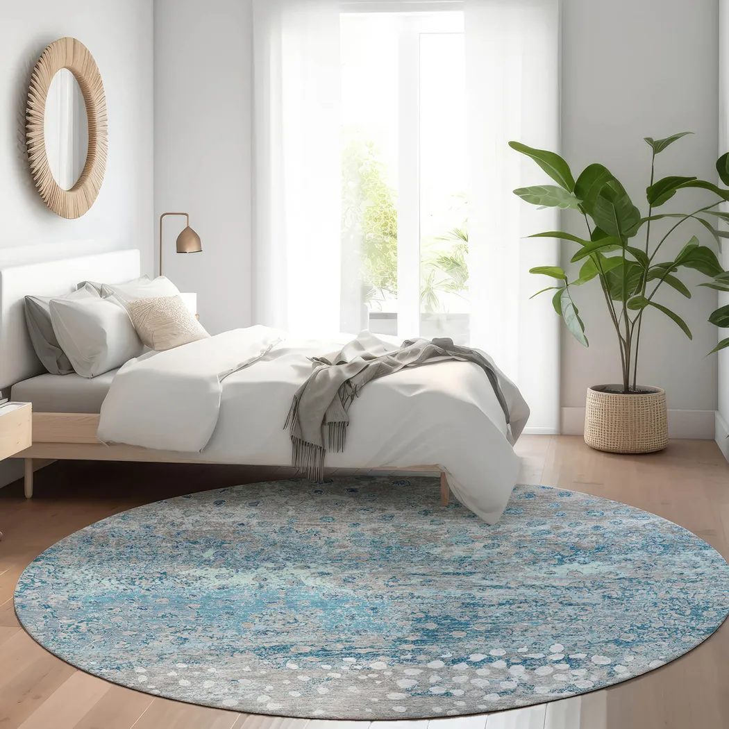 Jirak Blue 8' Round Machine Washable Rug - Thumbnail - Image 2