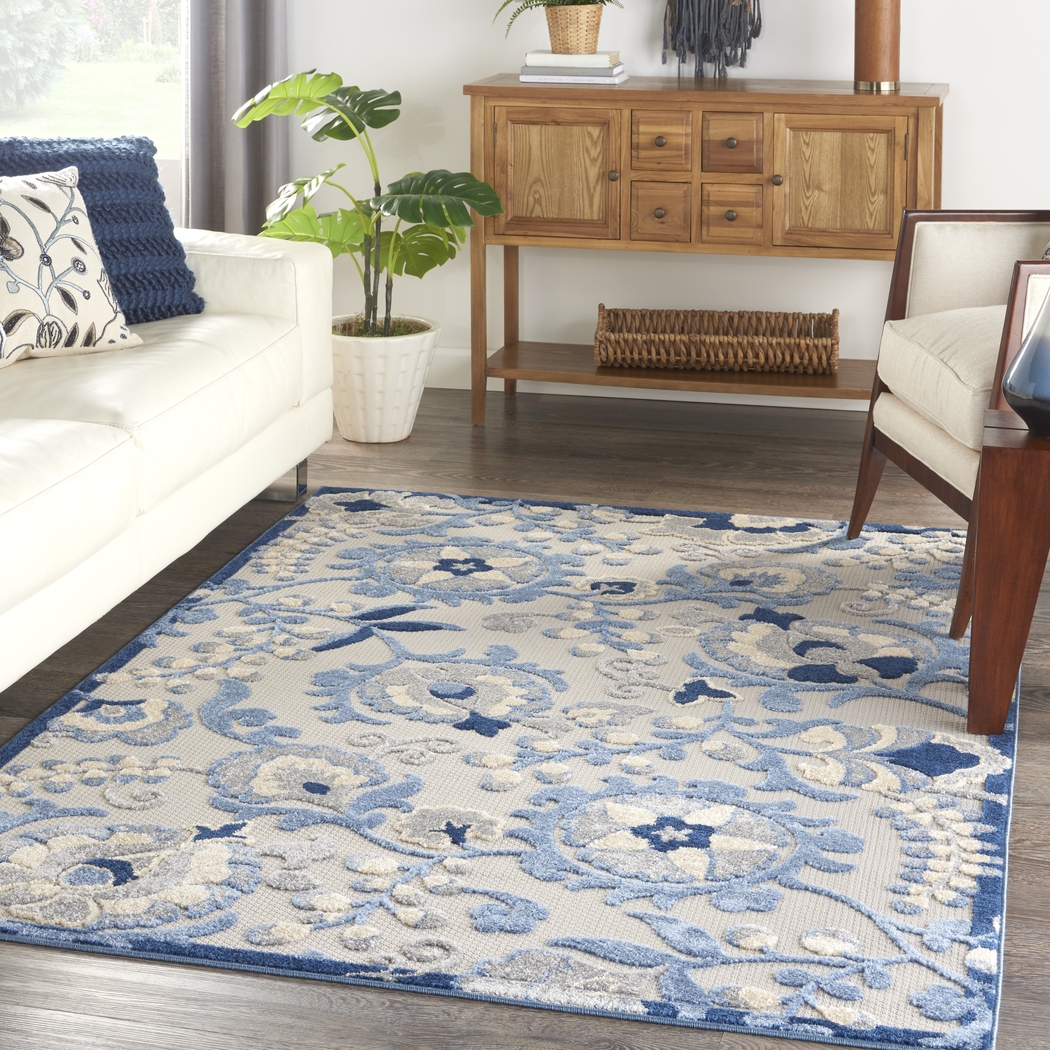 Jordonia Blue/Gray 5'3 x 7'5 Indoor/Outdoor Rug - Thumbnail - Image 3