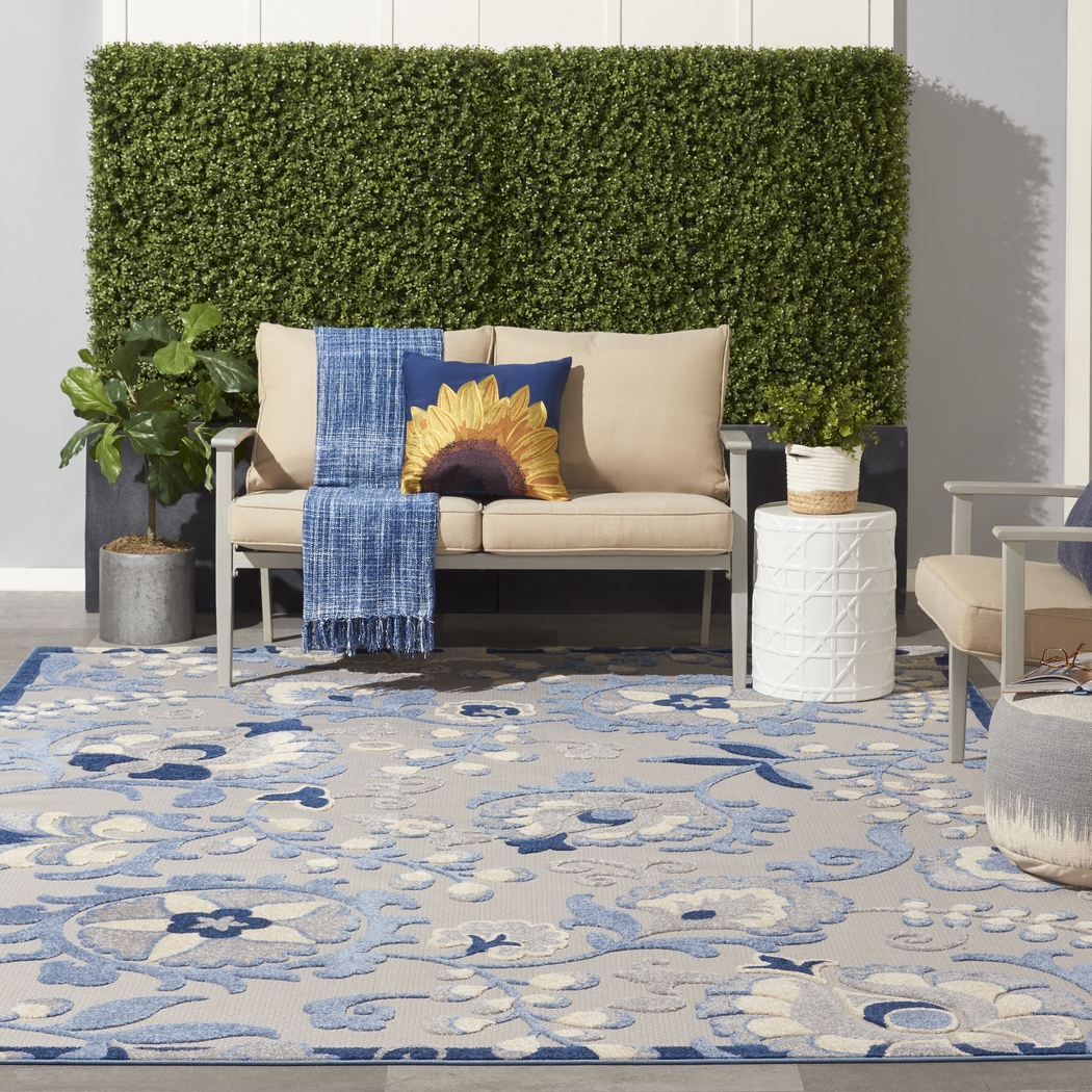 Jordonia Blue/Gray 7'10 x 10'6 Indoor/Outdoor Rug - Thumbnail - Image 2