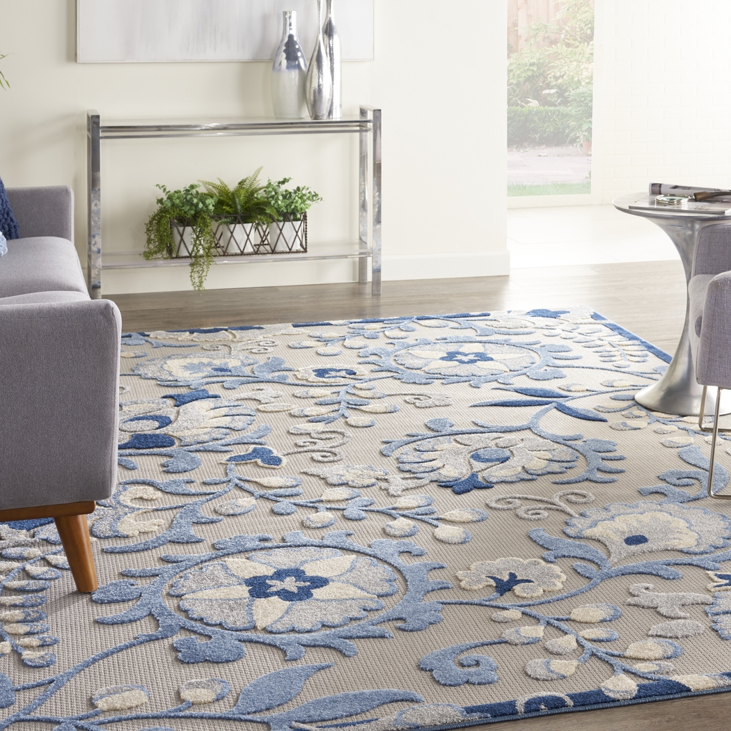 Jordonia Blue/Gray 7'10 x 10'6 Indoor/Outdoor Rug - Thumbnail - Image 3
