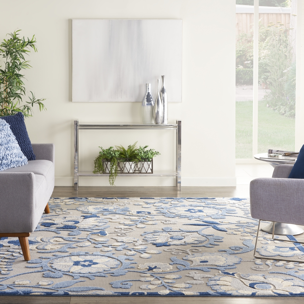 Jordonia Blue/Gray 7'10 x 10'6 Indoor/Outdoor Rug - Thumbnail - Image 4