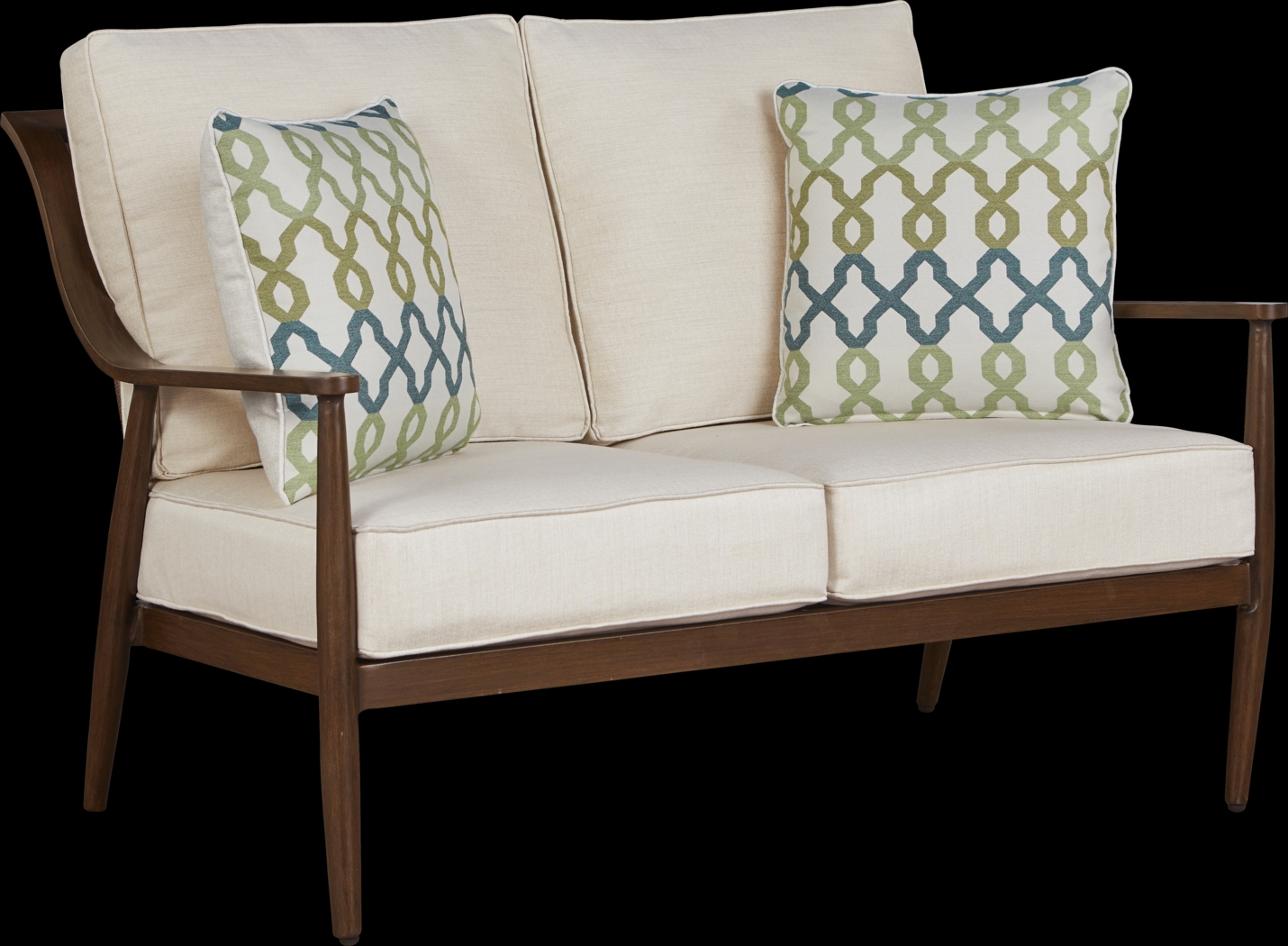 Jorgen Bronze Outdoor Loveseat with Vanilla Cushions - Thumbnail - Image 1