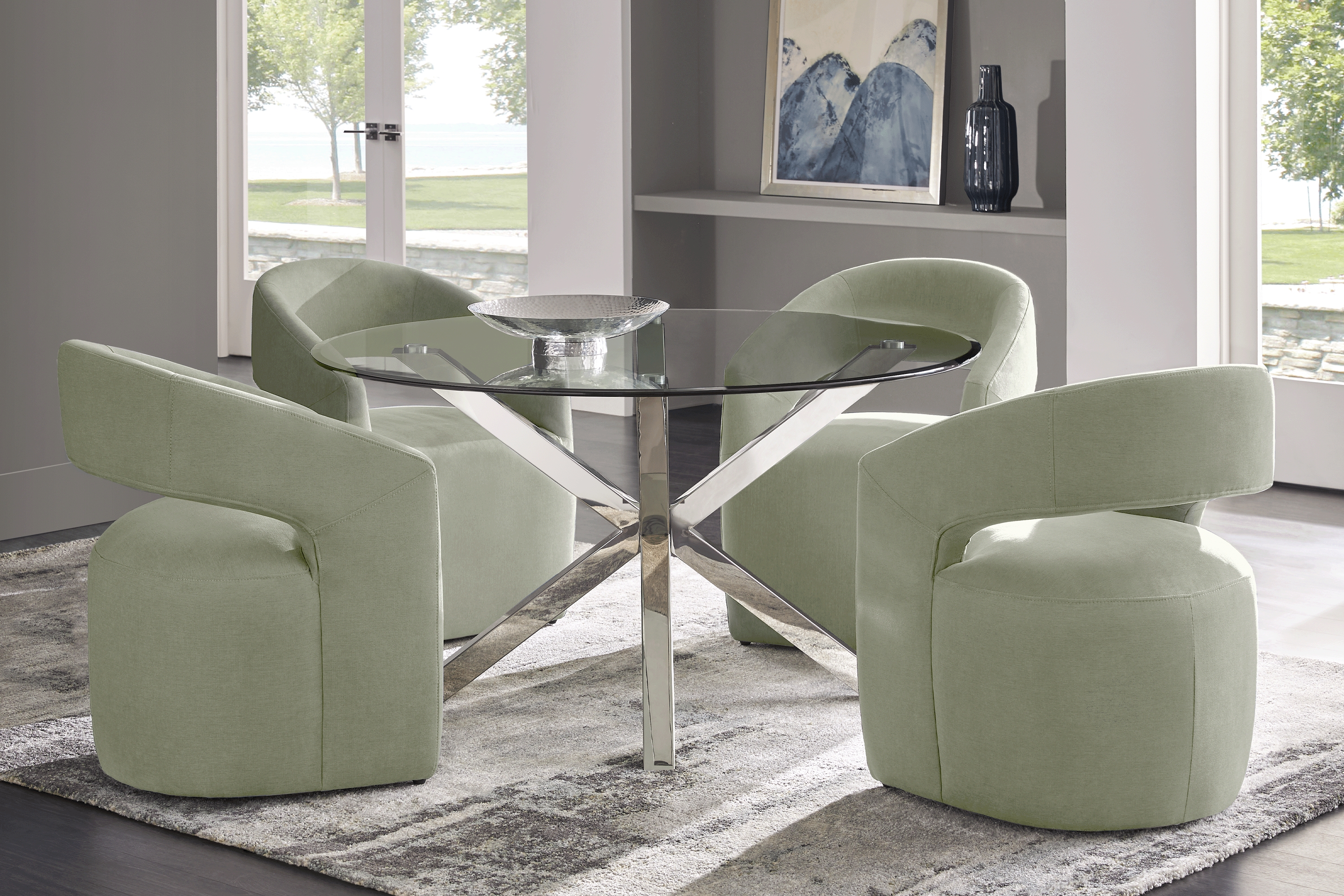 Jules Gray 5 Pc Dining Room with Green Side Chairs - Thumbnail - Image 1