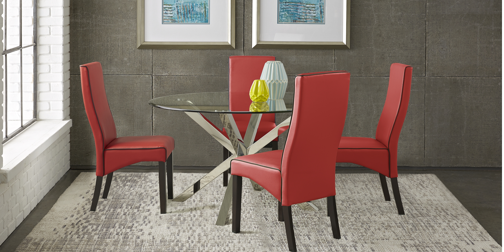 Jules Gray 5 Pc Dining Set with Cinnabar Chairs - Thumbnail - Image 2