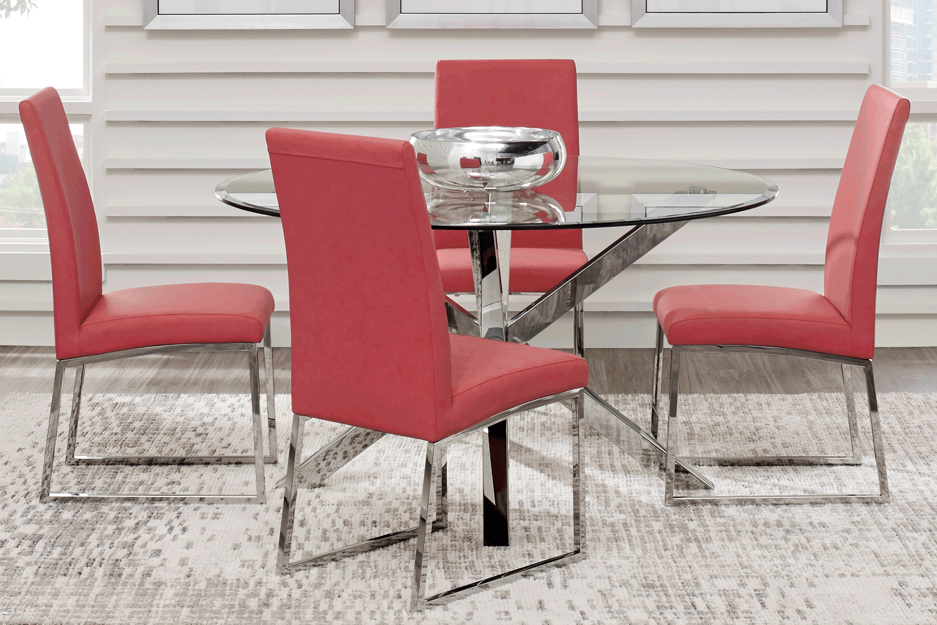 Jules Gray 5 Pc Dining Set with Cinnabar Chairs - Thumbnail - Image 1