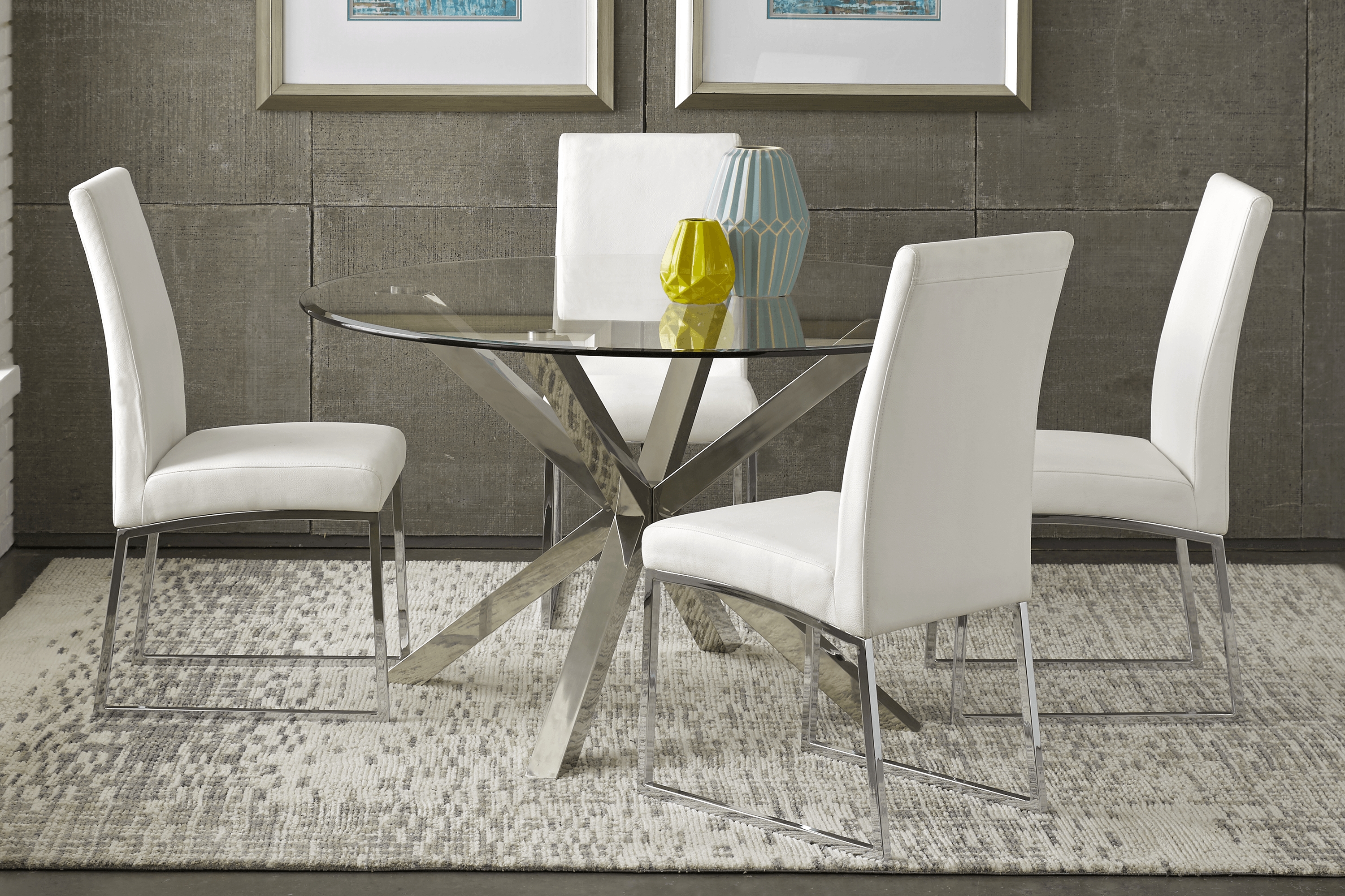 Jules Gray 5 Pc Dining Set with Off-White Chairs - Thumbnail - Image 1