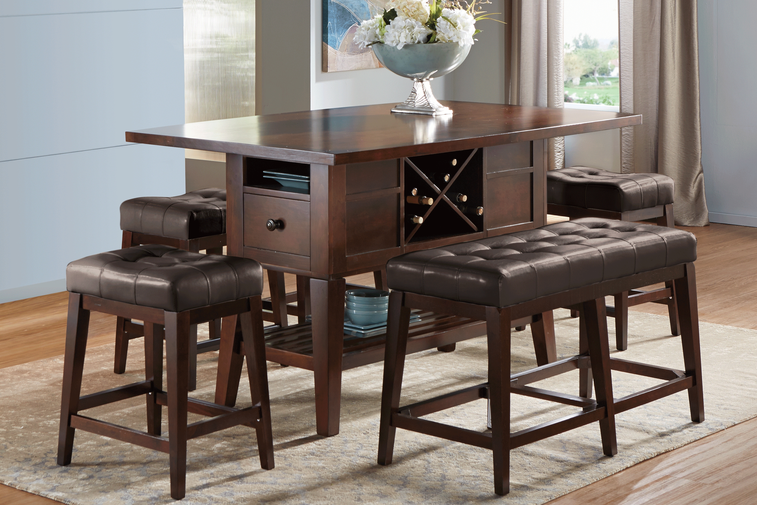 Julian Place Chocolate 5 Pc Counter Height Dining Room with Chocolate Barstools - Thumbnail - Image 1