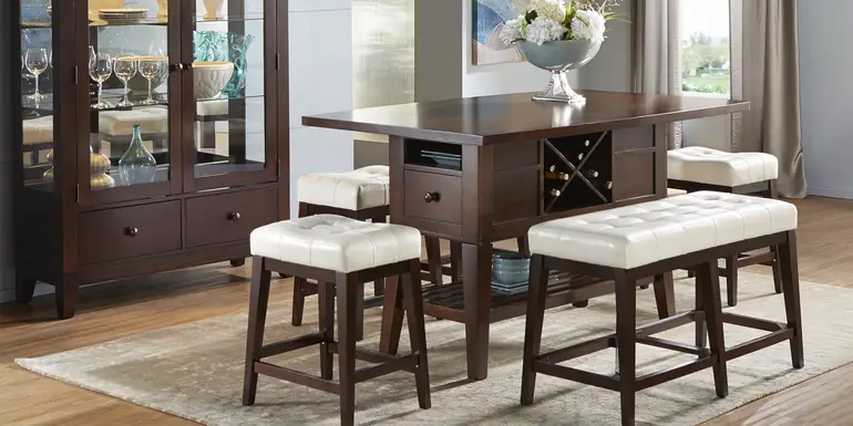 Julian Place Chocolate 5 Pc Counter Height Dining Room with Vanilla Barstools