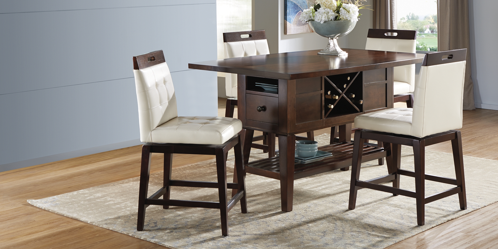 Julian Place Chocolate 5 Pc Counter Height Dining Room with Vanilla Stools - Thumbnail - Image 2