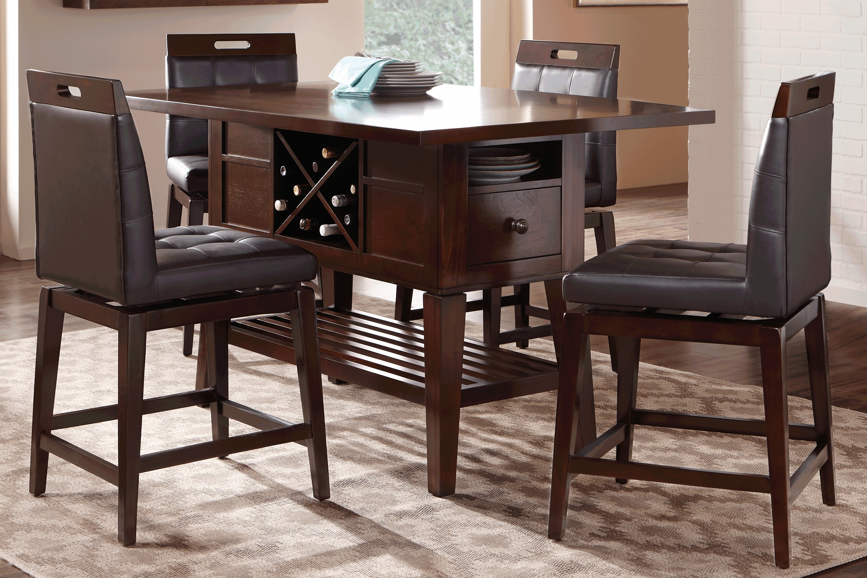 Julian Place Chocolate 6 Pc Counter Height Dining Room with Chocolate Barstools - Thumbnail - Image 1