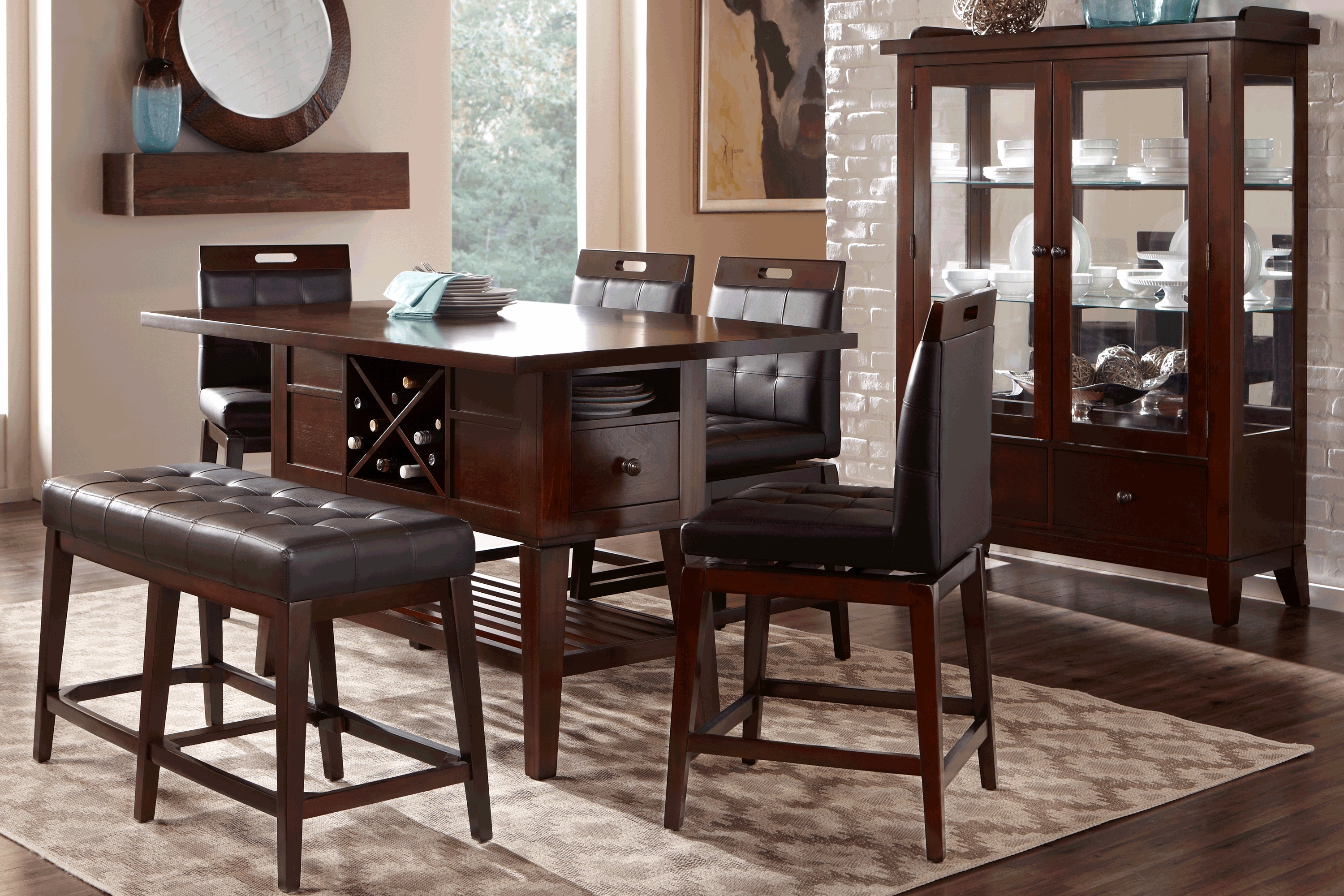 Julian Place Chocolate 6 Pc Counter Height Dining Room with Chocolate Stools - Thumbnail - Image 1