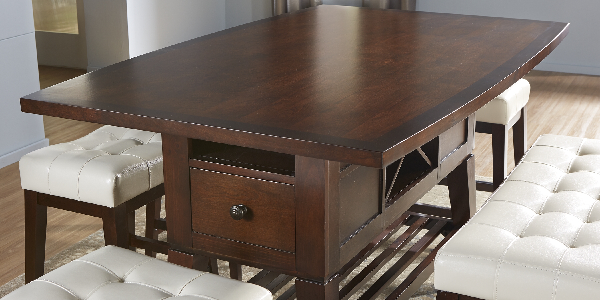 Julian Place Chocolate 6 Pc Counter Height Dining Room with Vanilla Barstools - Thumbnail - Image 2