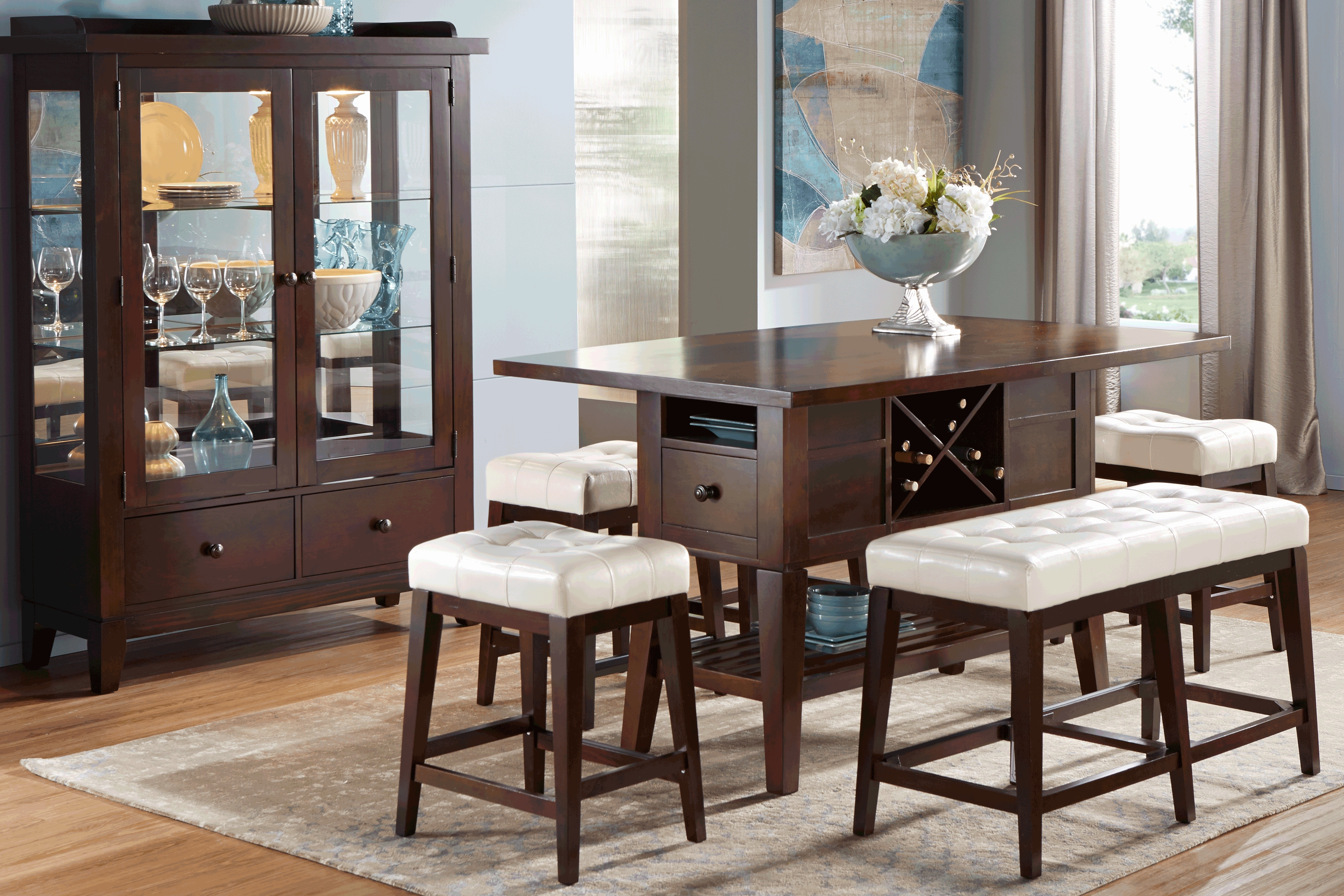 Julian Place Chocolate 6 Pc Counter Height Dining Room with Vanilla Barstools - Thumbnail - Image 1