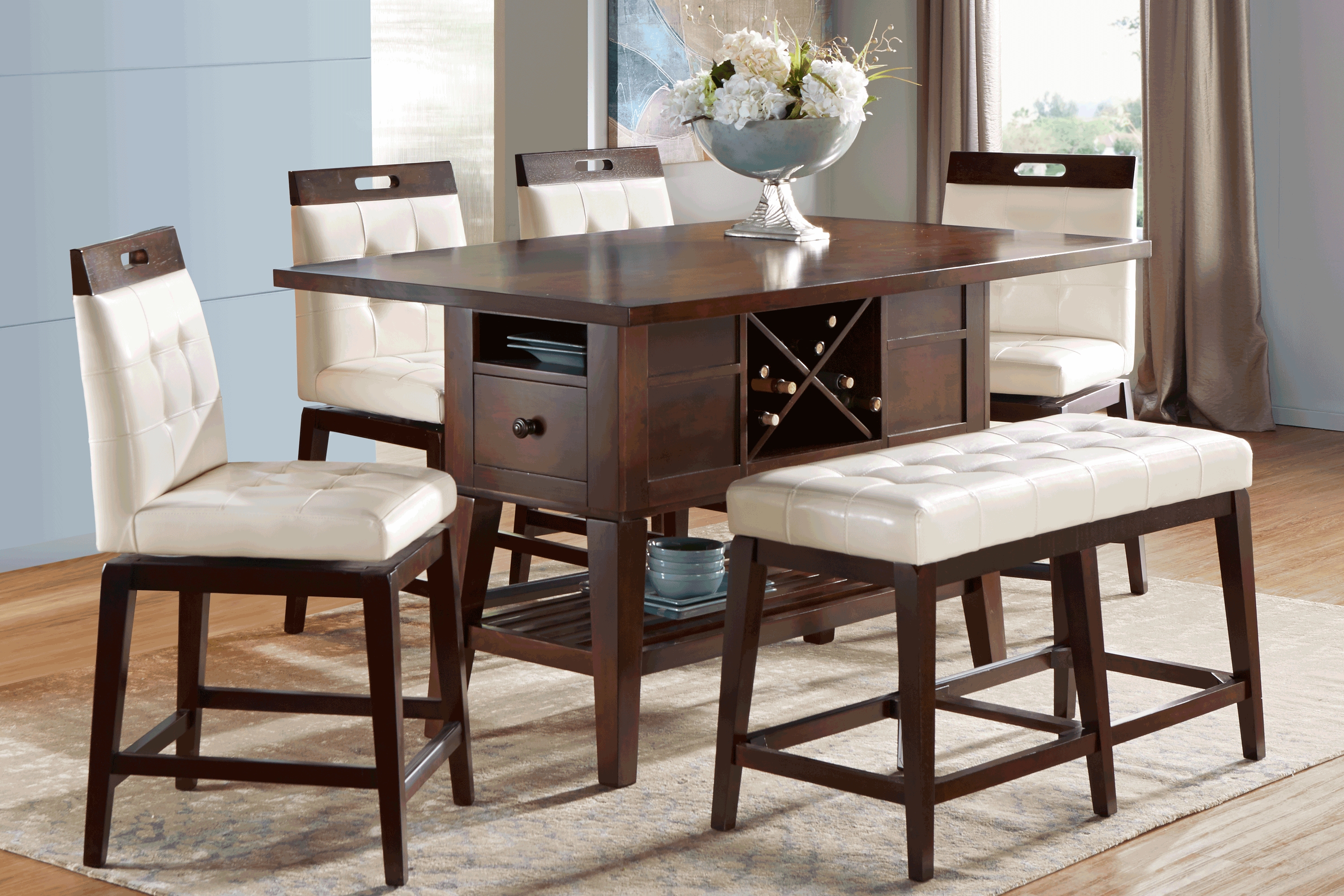 Julian Place Chocolate 6 Pc Counter Height Dining Room with Vanilla Stools - Thumbnail - Image 1