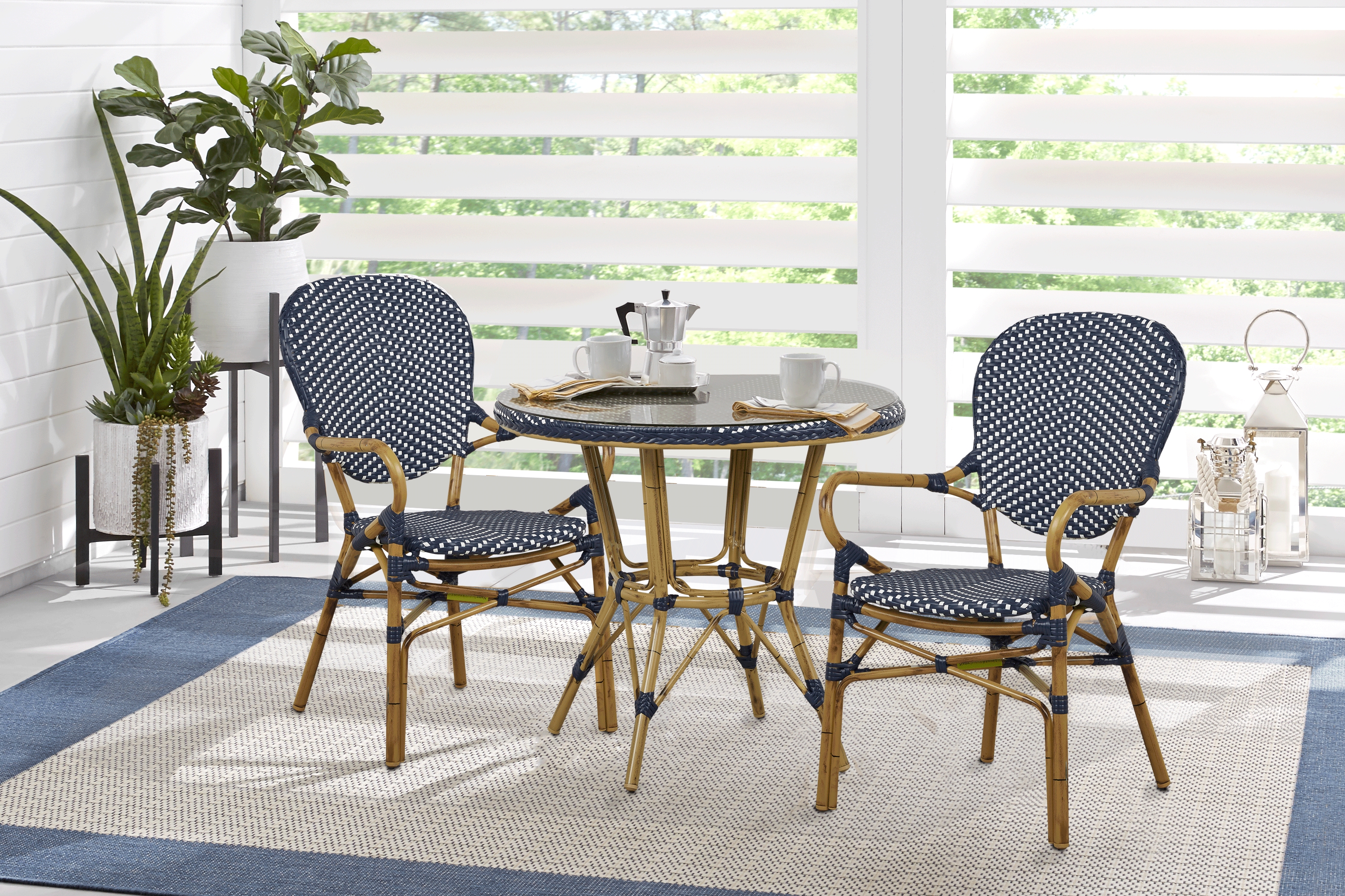 Juliette Blue 3 Pc Outdoor Dining Set - Thumbnail - Image 1