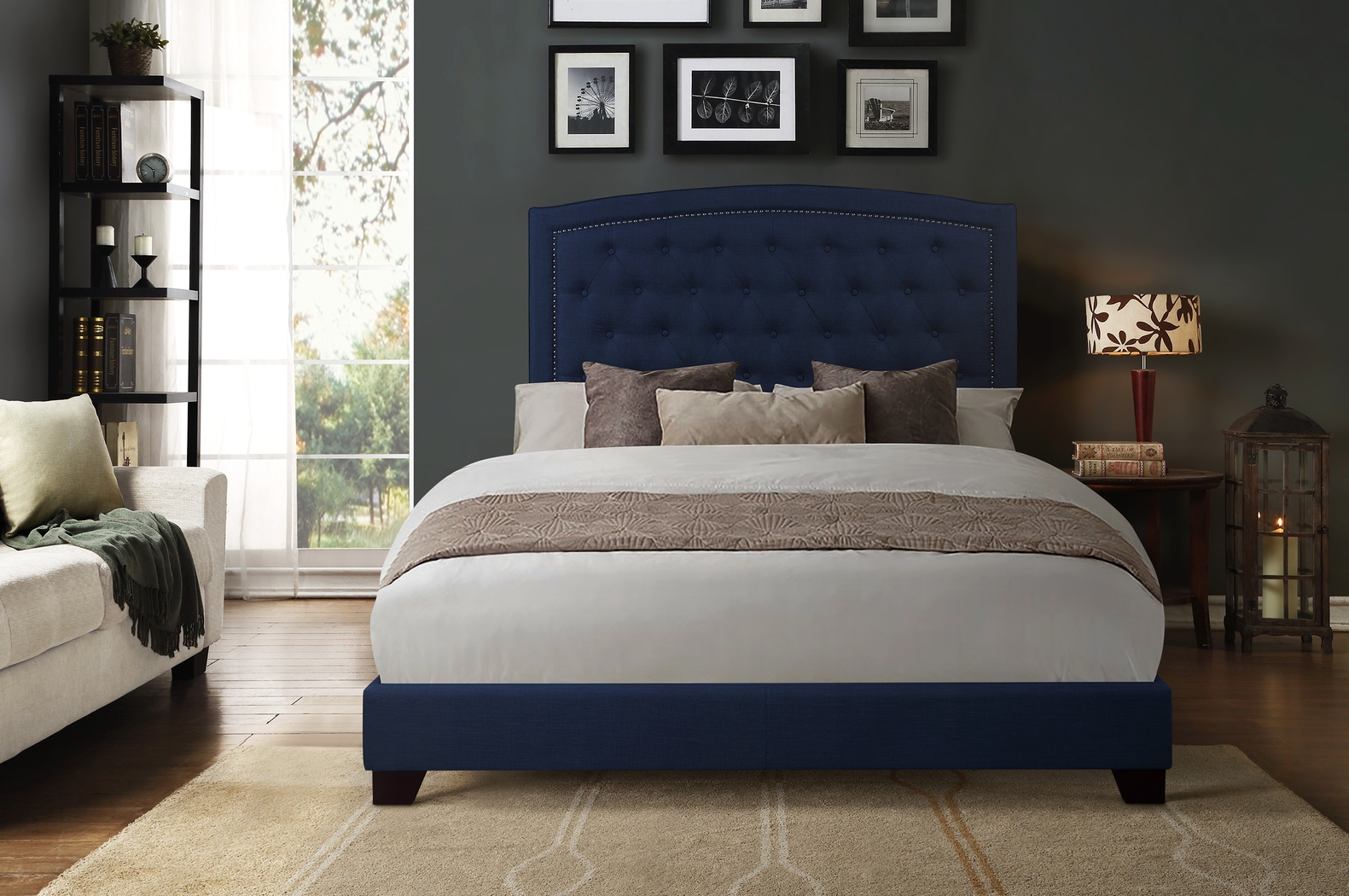 Juneberry Blue King Upholstered Bed - Thumbnail - Image 2