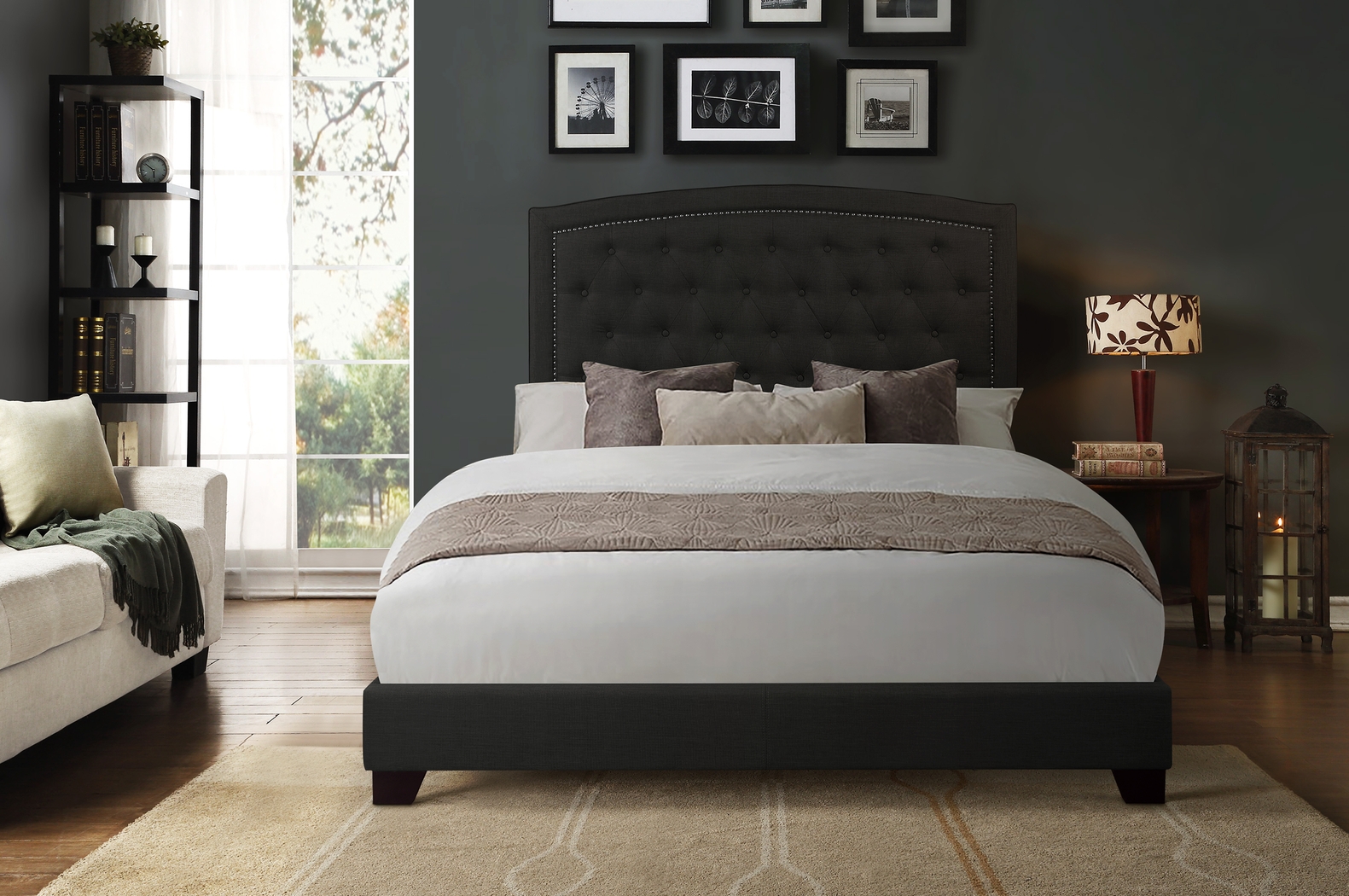 Juneberry Dark Gray Queen Upholstered Bed - Thumbnail - Image 2