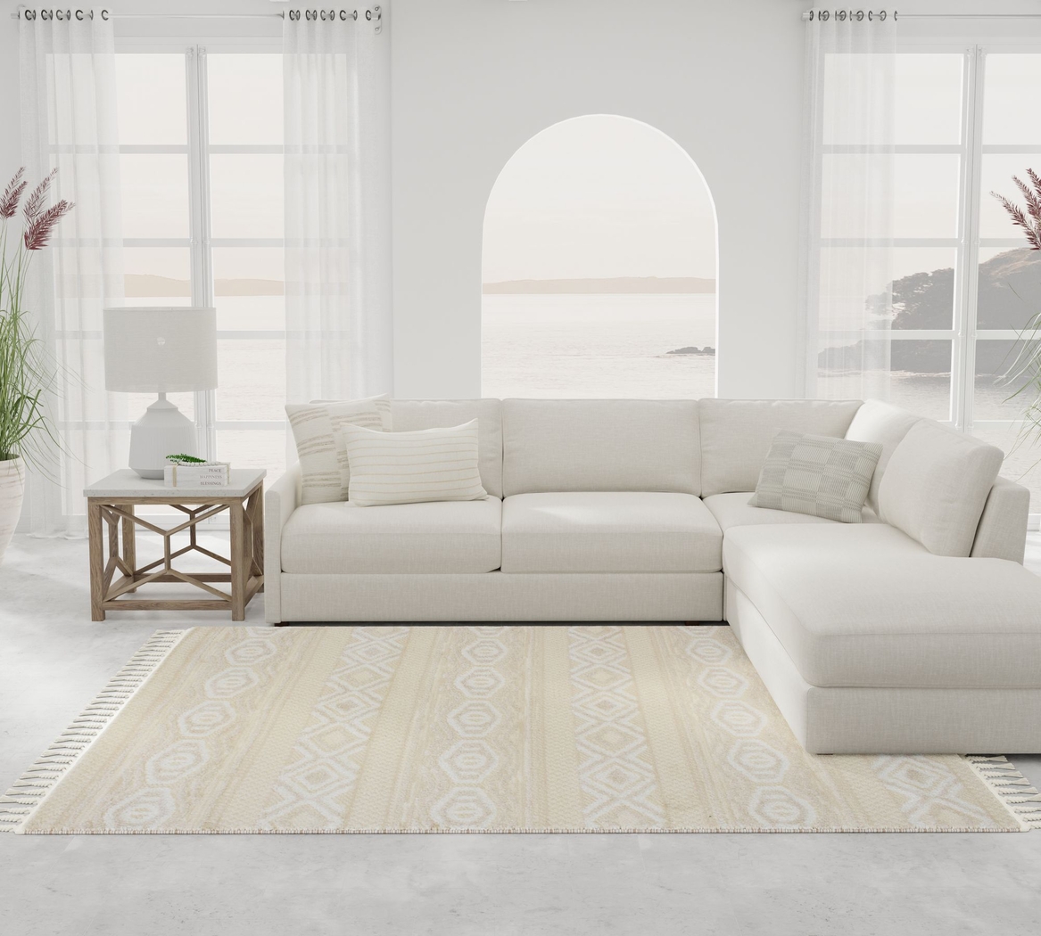Jushou White/Tan 5' x 7' Rug - Thumbnail - Image 2