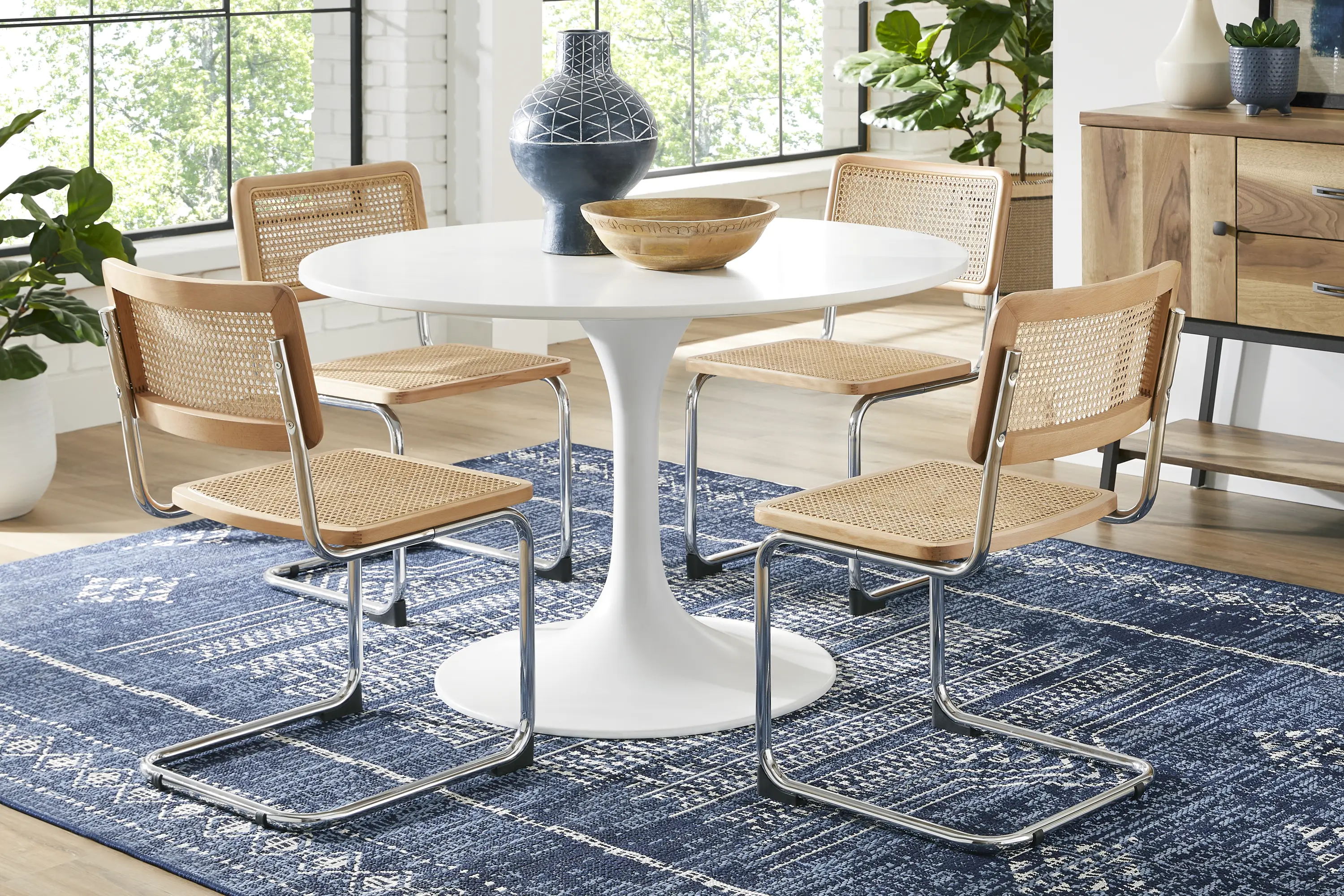 Kaarina White 5 Pc Round Dining Room with Natural Cane Chairs - Thumbnail - Image 1