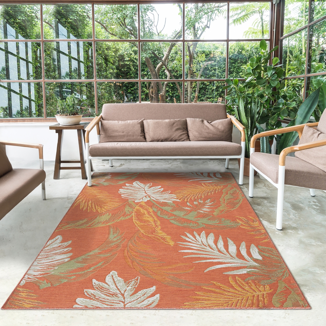 Kakay Bay Orange 5'3 x 7' Indoor/Outdoor Rug - Thumbnail - Image 4